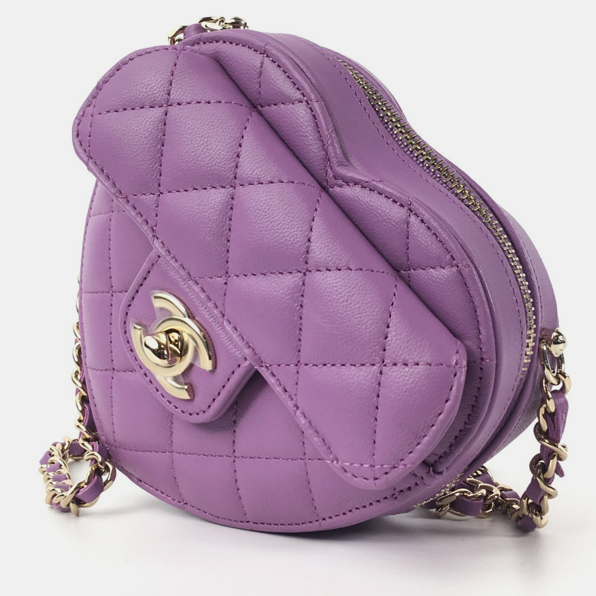 Chanel Purple Leather XS CC In Love Heart Shoulder Bags