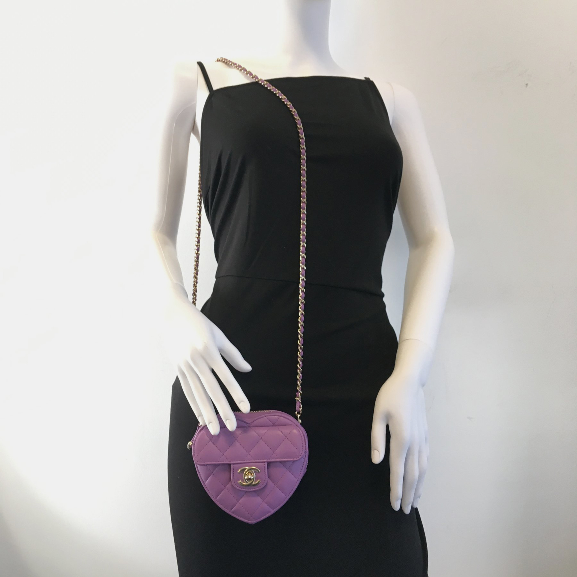 Chanel Purple Leather XS CC In Love Heart Shoulder Bags