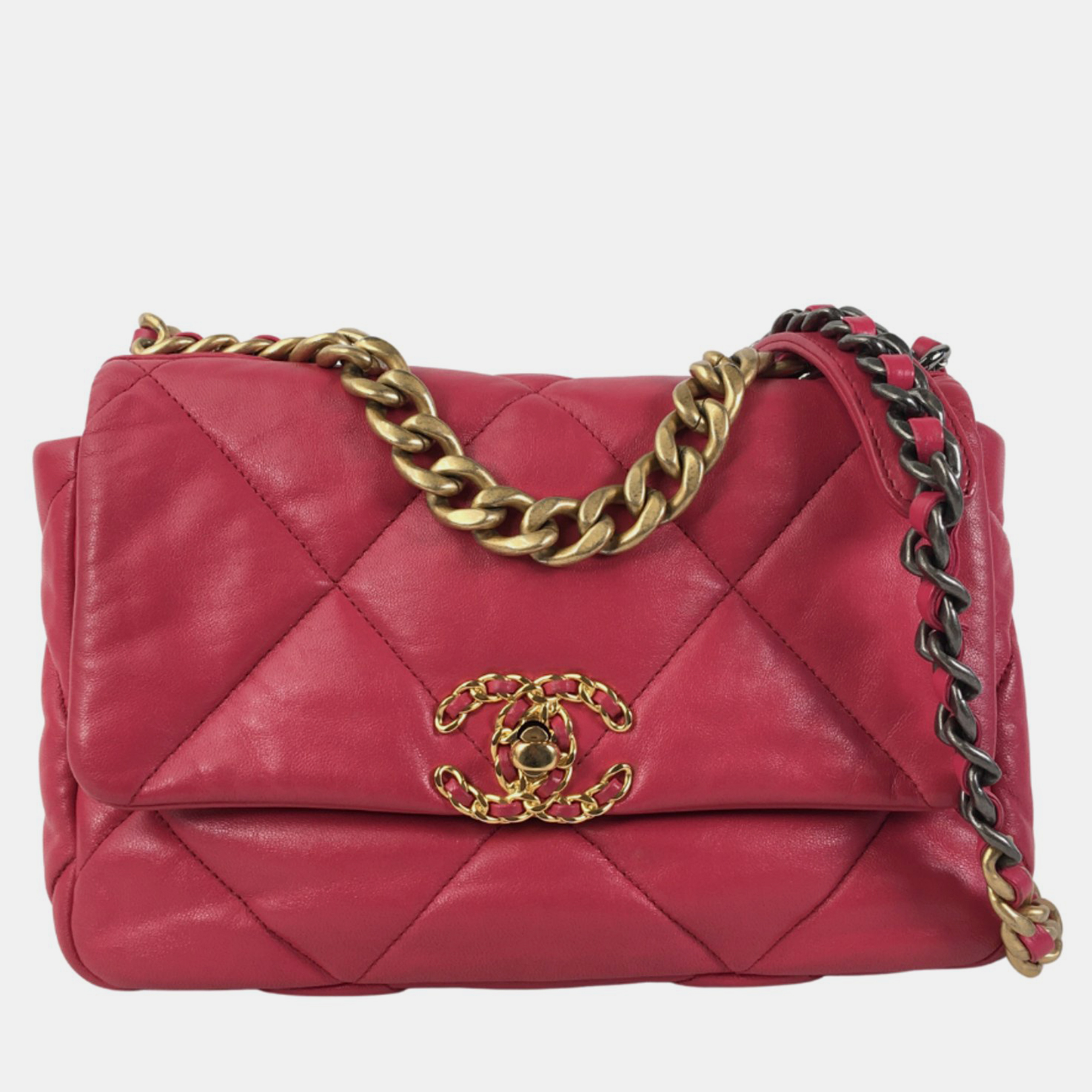 Chanel pink leather small 19 shoulder bag