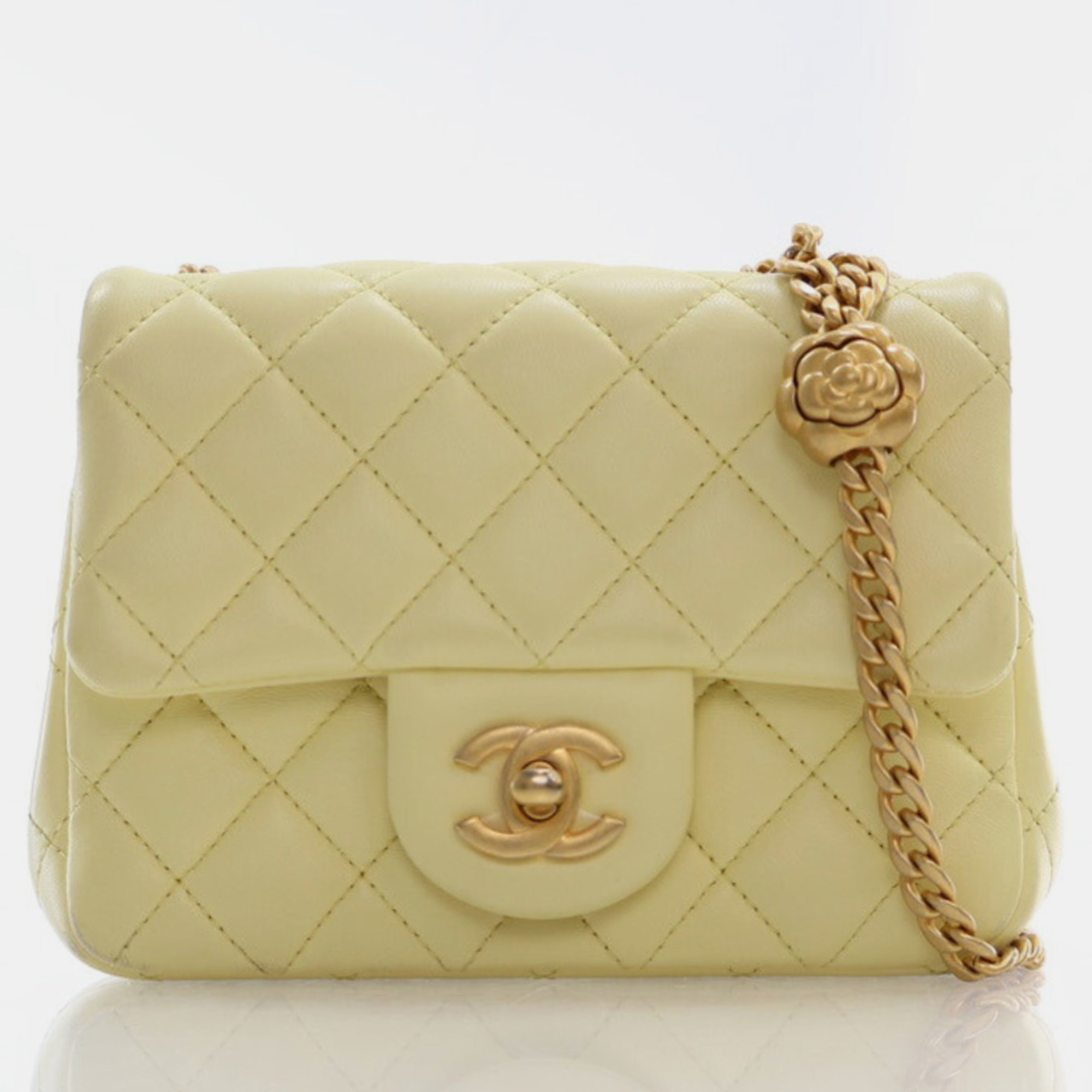 Chanel quilted lambskin mini sweet camellia adjustable chain square flap bag