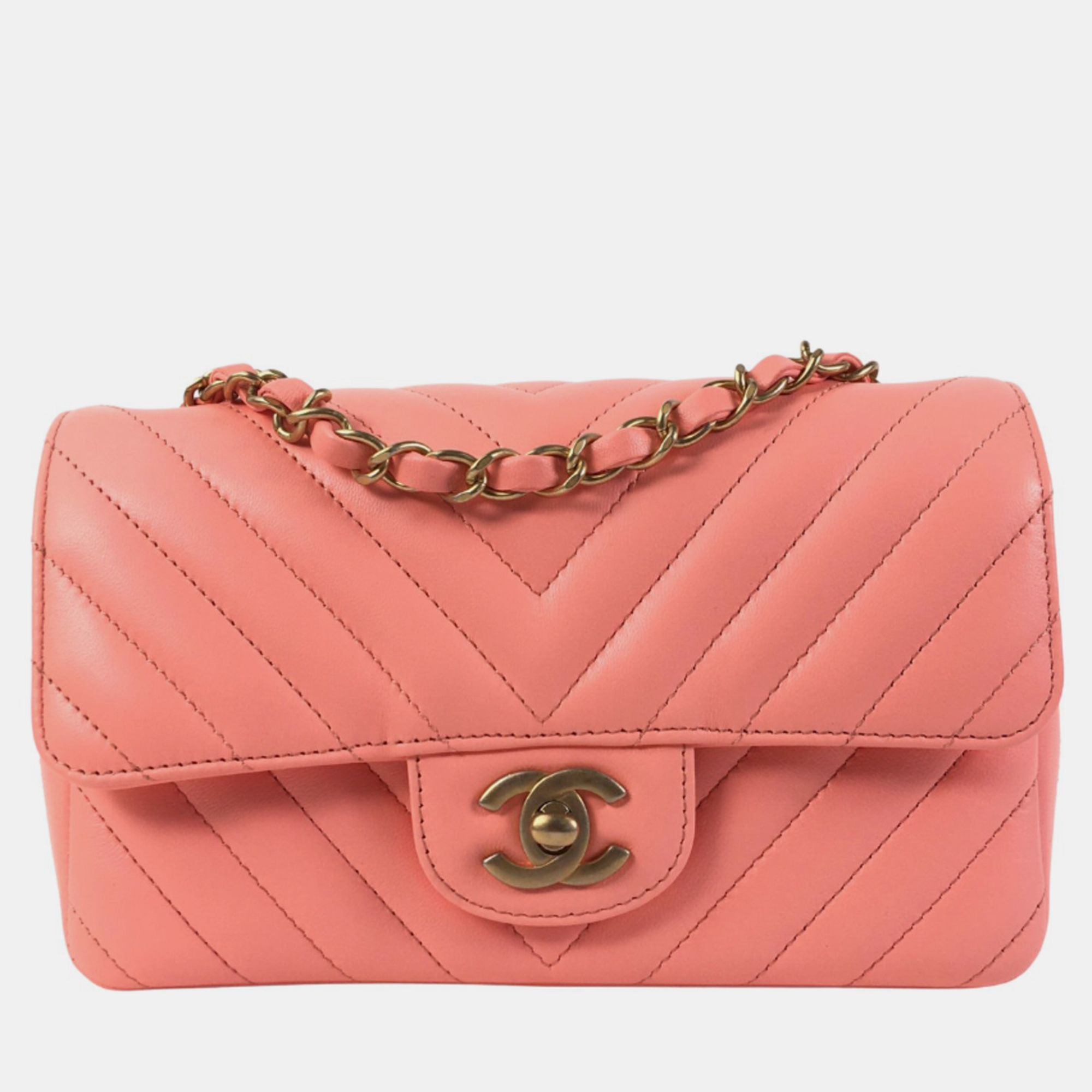 Chanel peach chevron mini rectangular classic flap bag