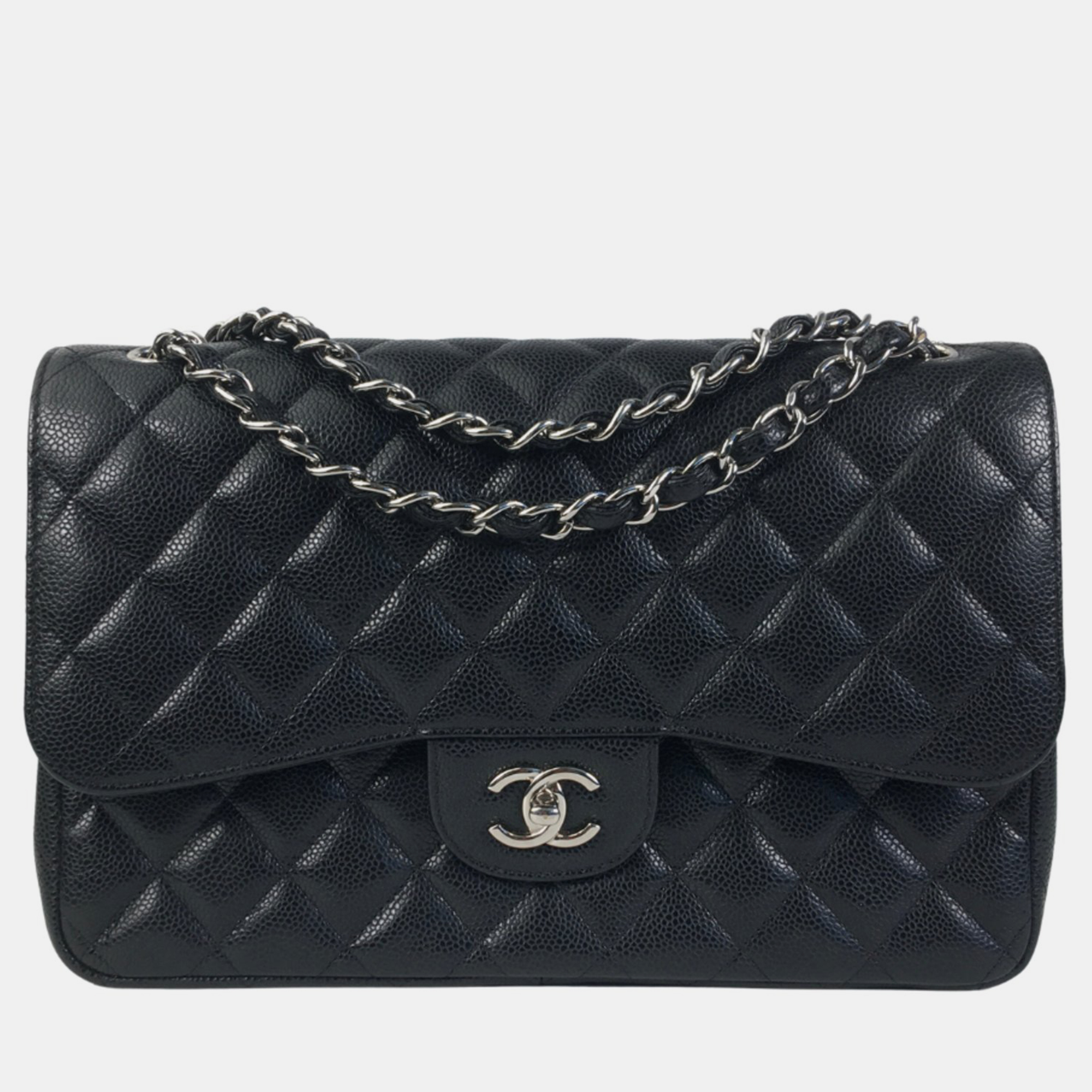 Chanel black lambskin leather jumbo classic double flap shoulder bag