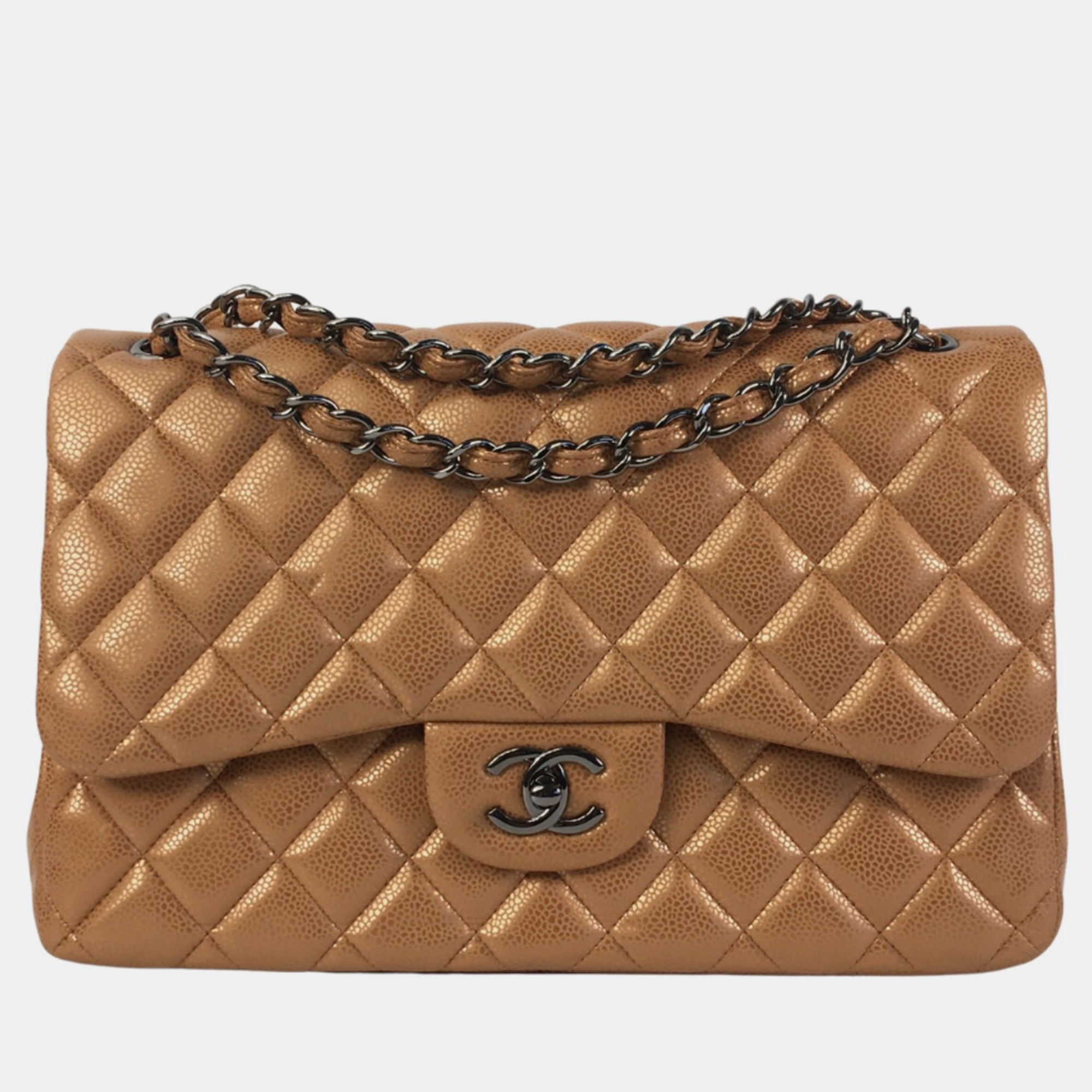 Chanel bronze leather jumbo classic double flap shoulder bag