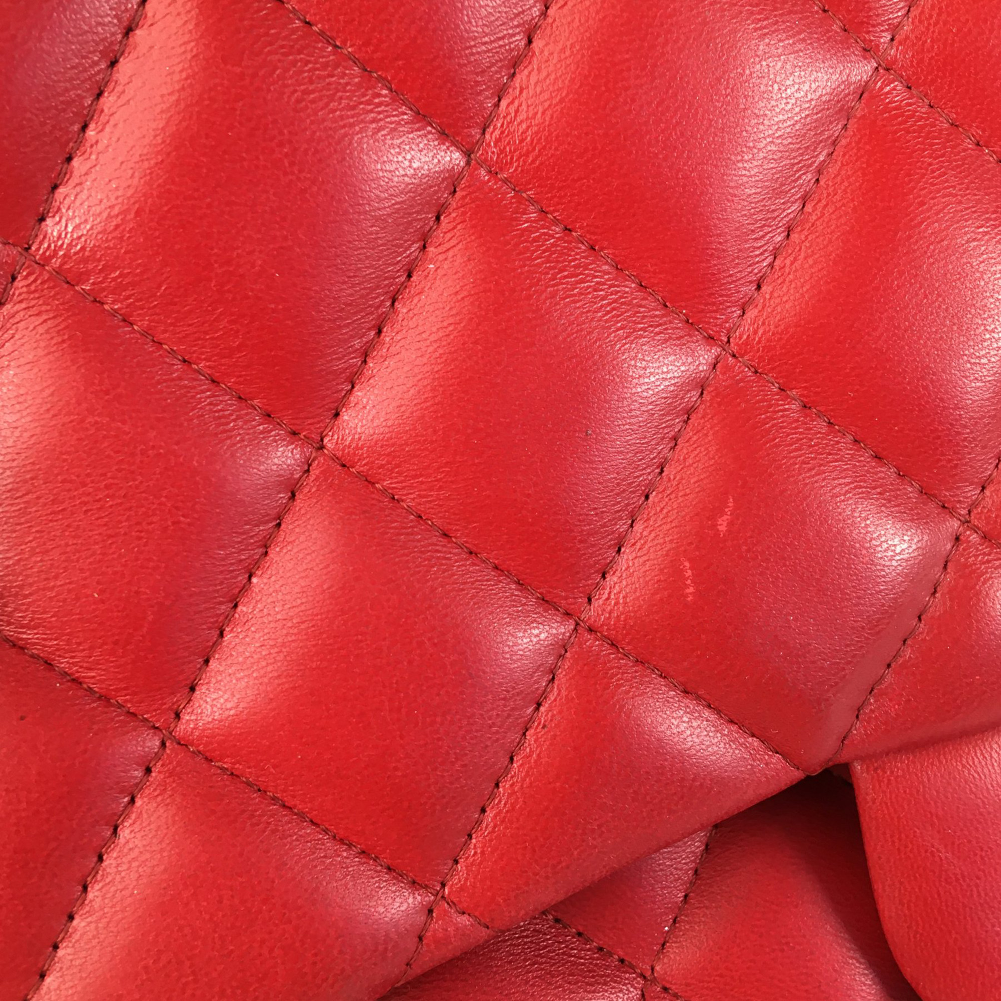 Chanel Red Lambskin Leather Jumbo Classic Double Flap Shoulder Bags