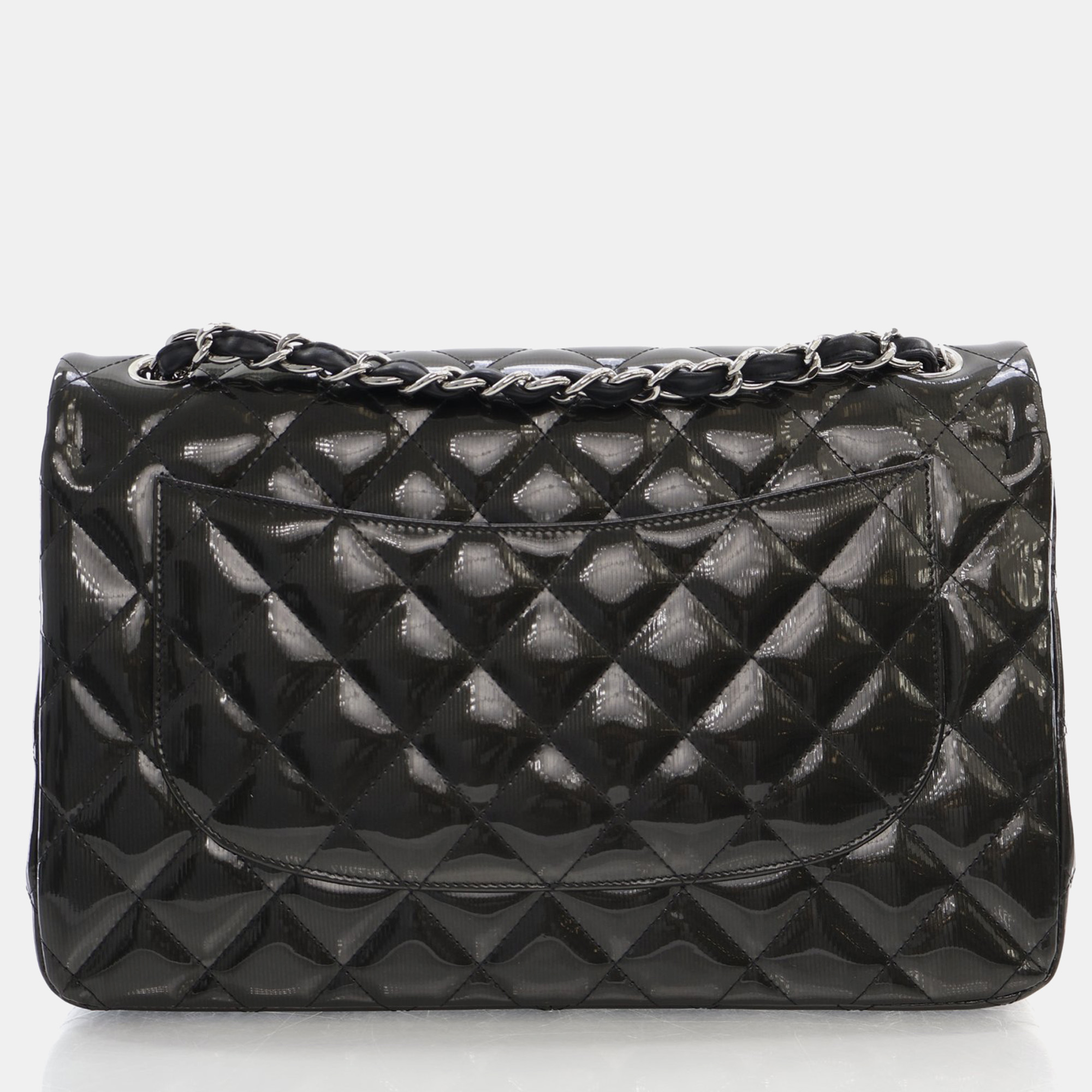 Chanel Black Patent Leather Jumbo Classic Double Flap Shoulder Bags