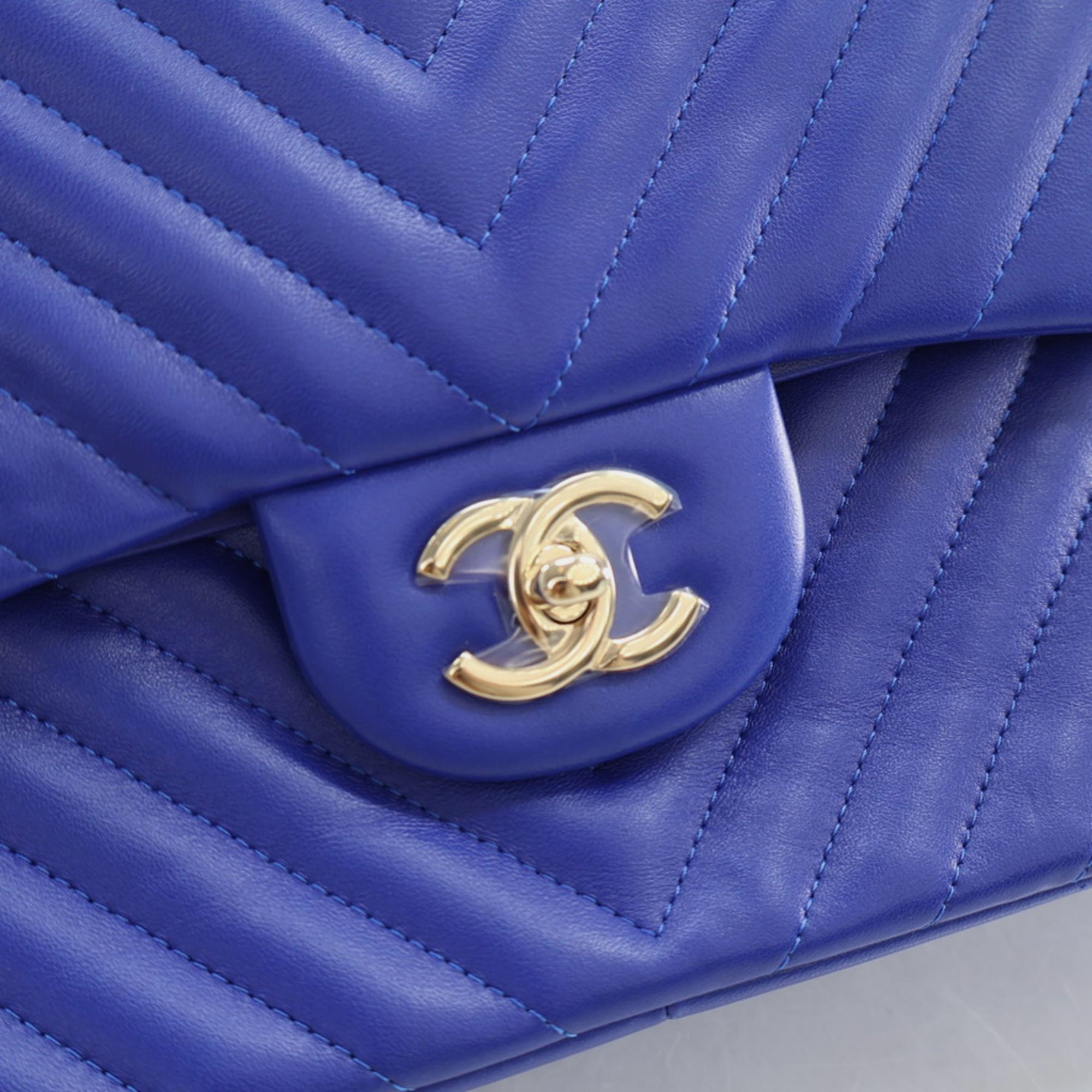 Chanel Blue Chevron Lambskin Medium Classic Double Flap Bag