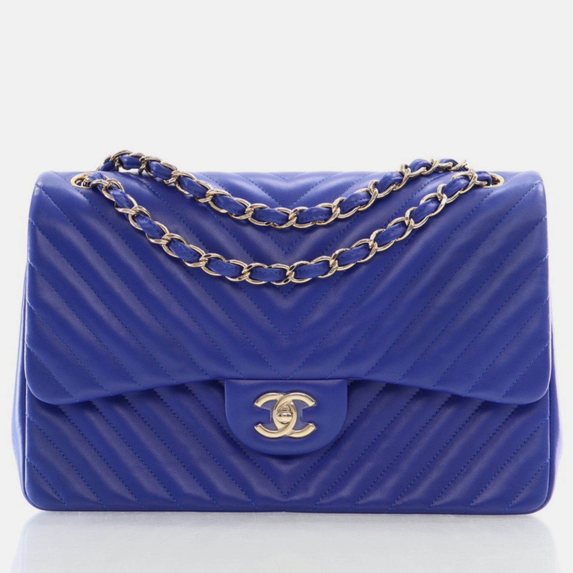 Chanel blue chevron lambskin medium classic double flap bag