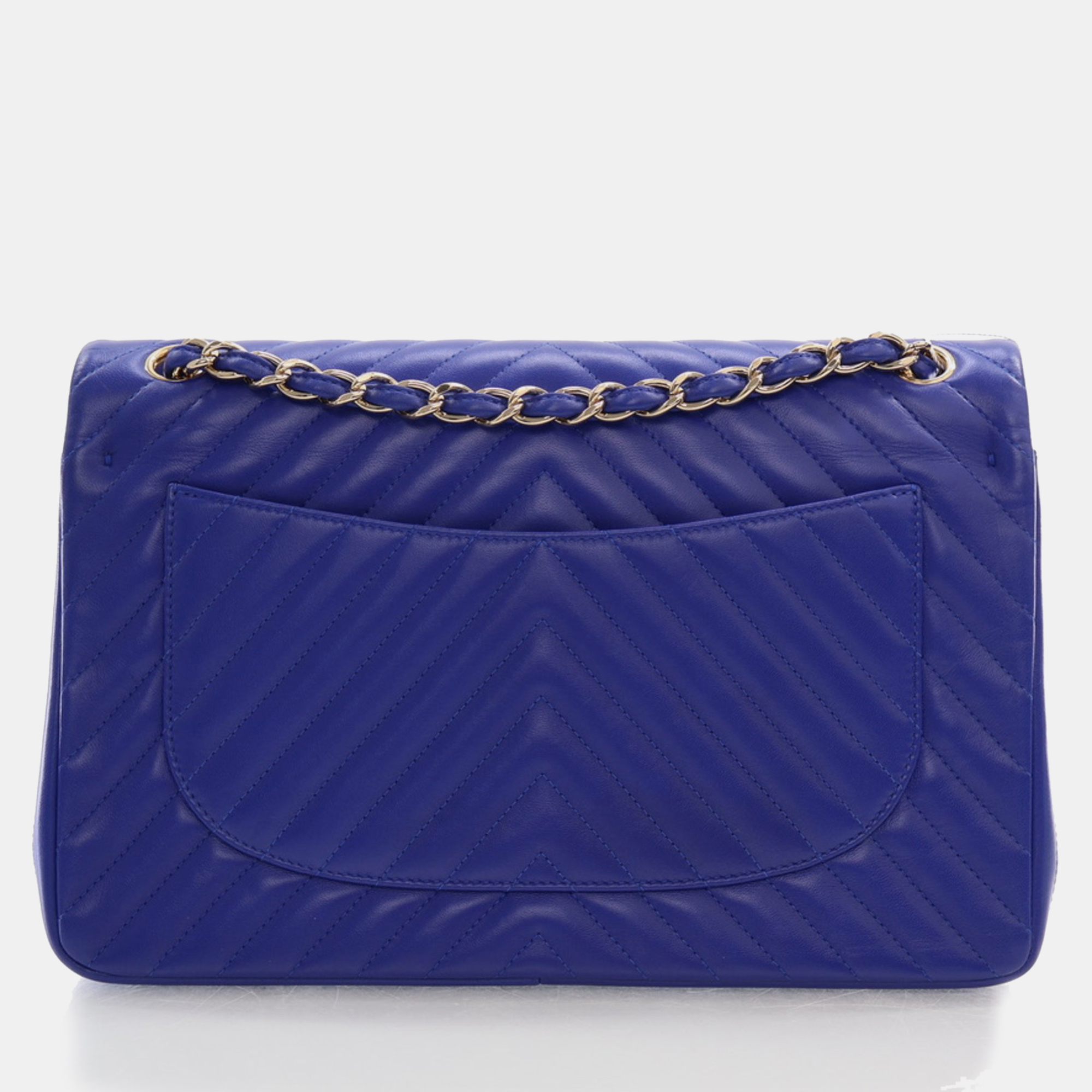 Chanel Blue Chevron Lambskin Medium Classic Double Flap Bag