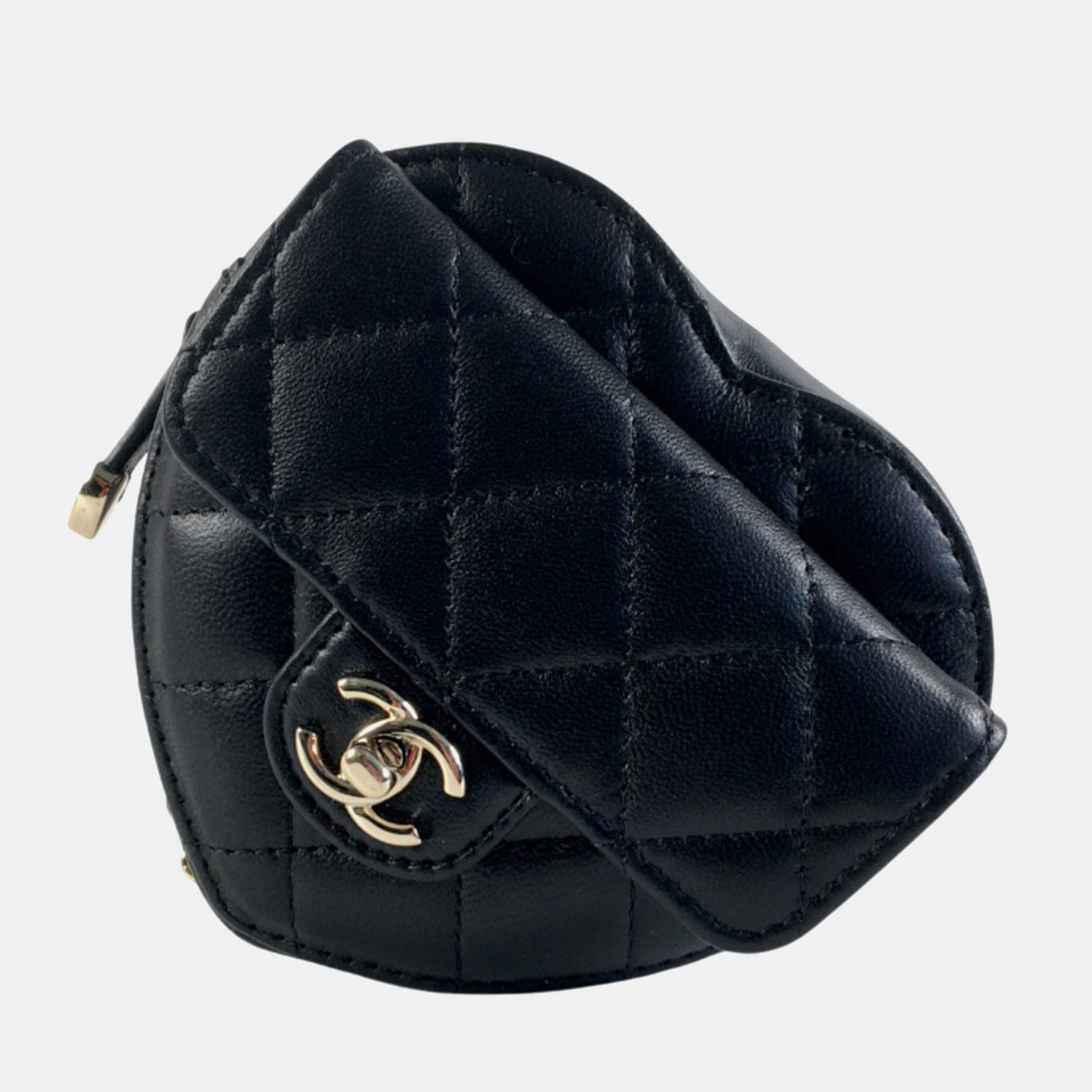 Chanel black leather xs cc in love heart belt bags