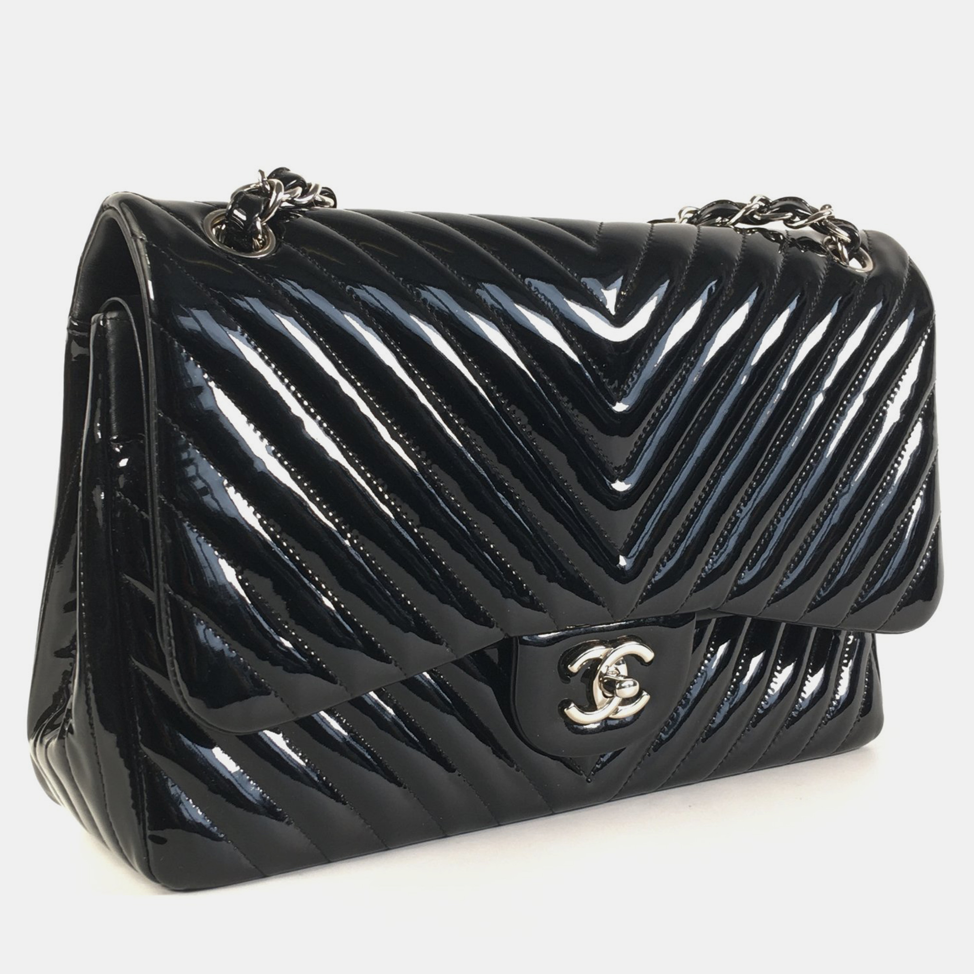 Chanel Blue Patent Leather Jumbo Classic Double Flap Shoulder Bag