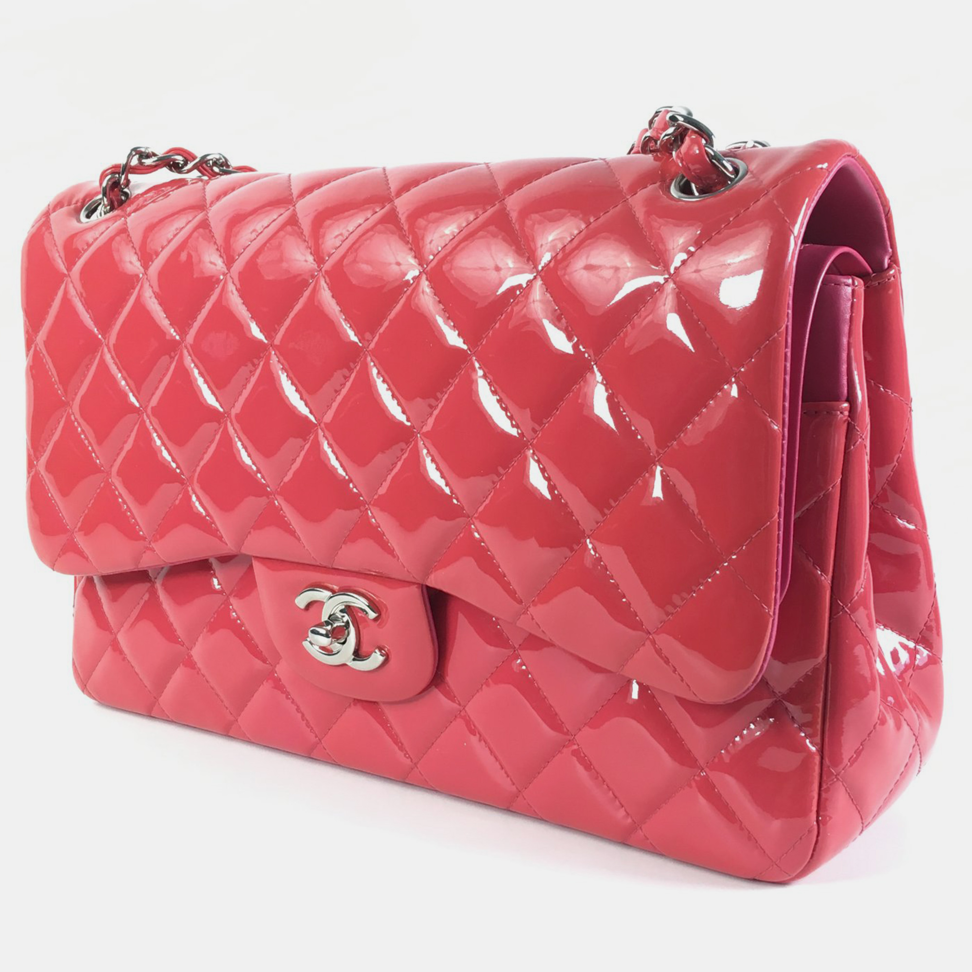 Chanel Red Patent Leather Jumbo Classic Double Flap Shoulder Bag