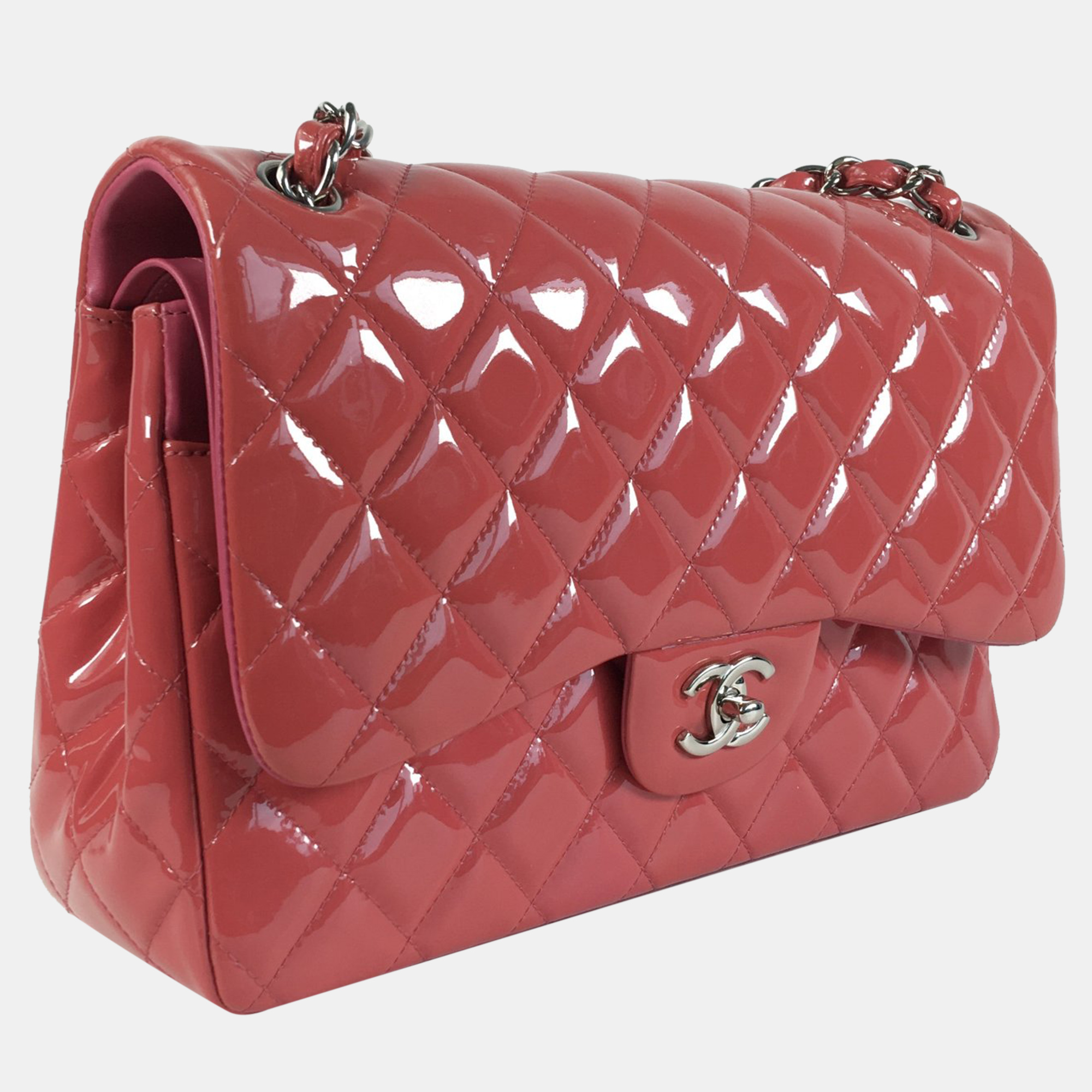 Chanel Red Patent Leather Jumbo Classic Double Flap Shoulder Bag