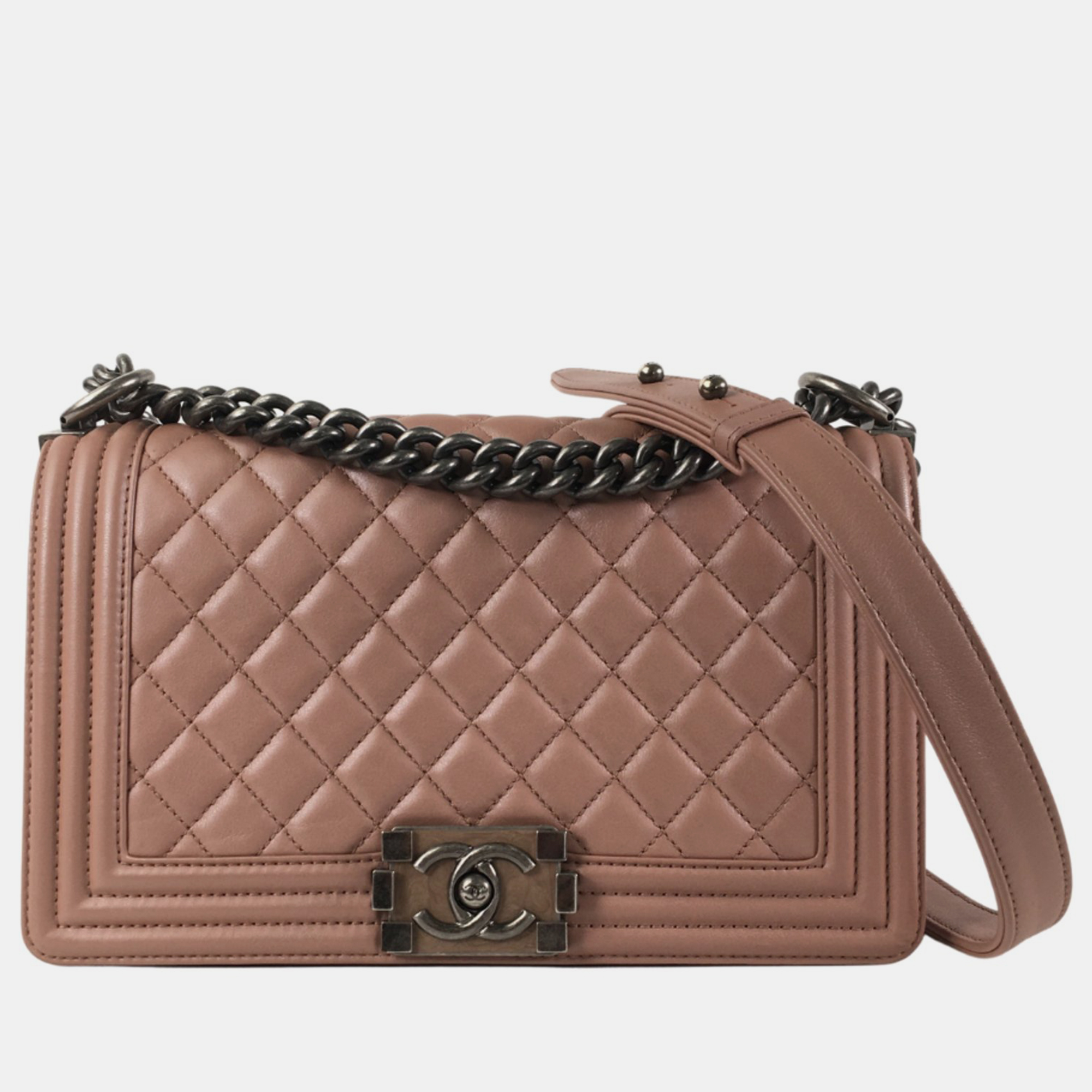 Chanel pink lambskin leather medium boy bag