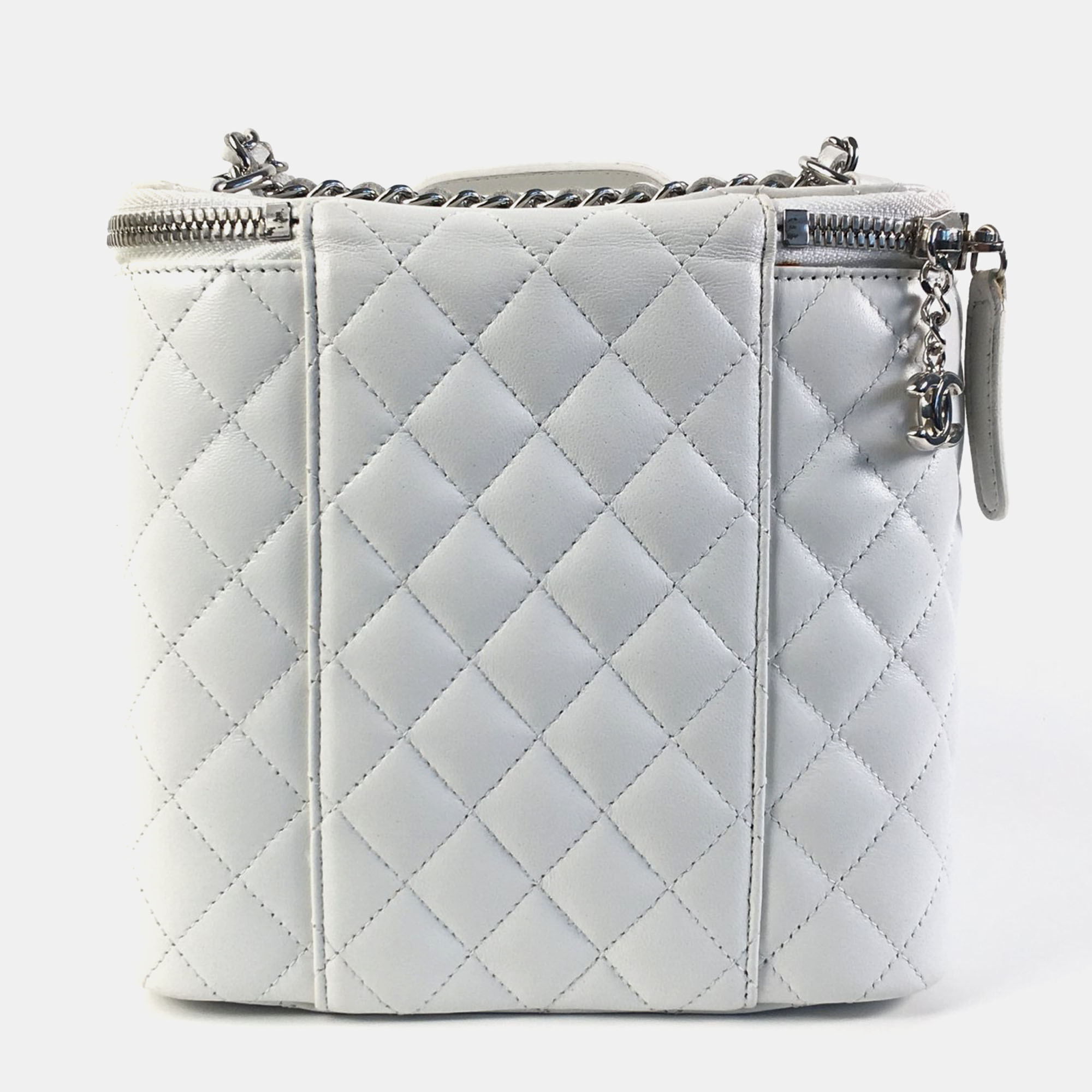 Chanel White Lambskin Quilted Vanity Case