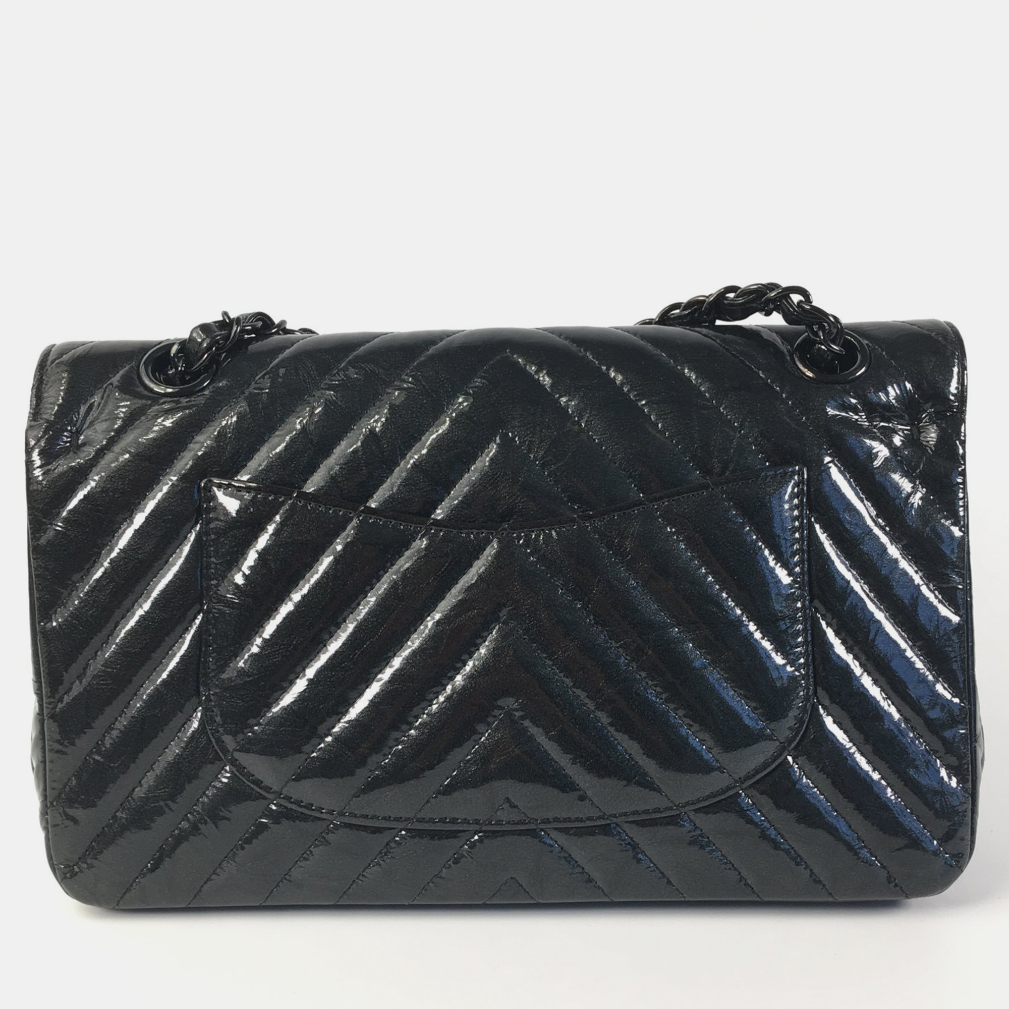 Chanel Black Patent Leather Medium Classic Double Flap Shoulder Bag