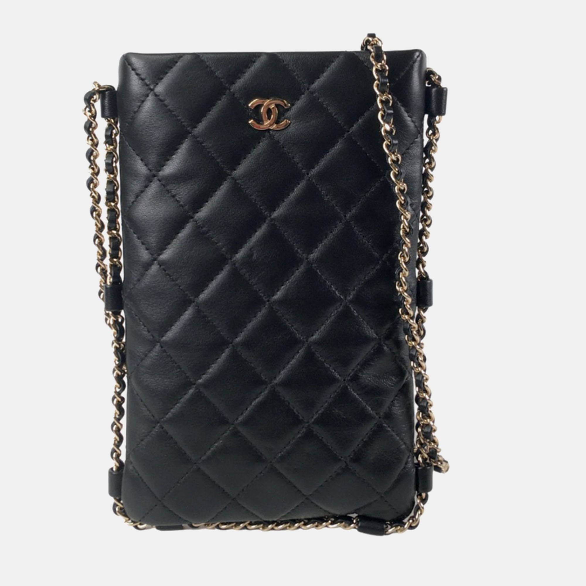 Chanel quilted lambskin chain around flat phone holder bag