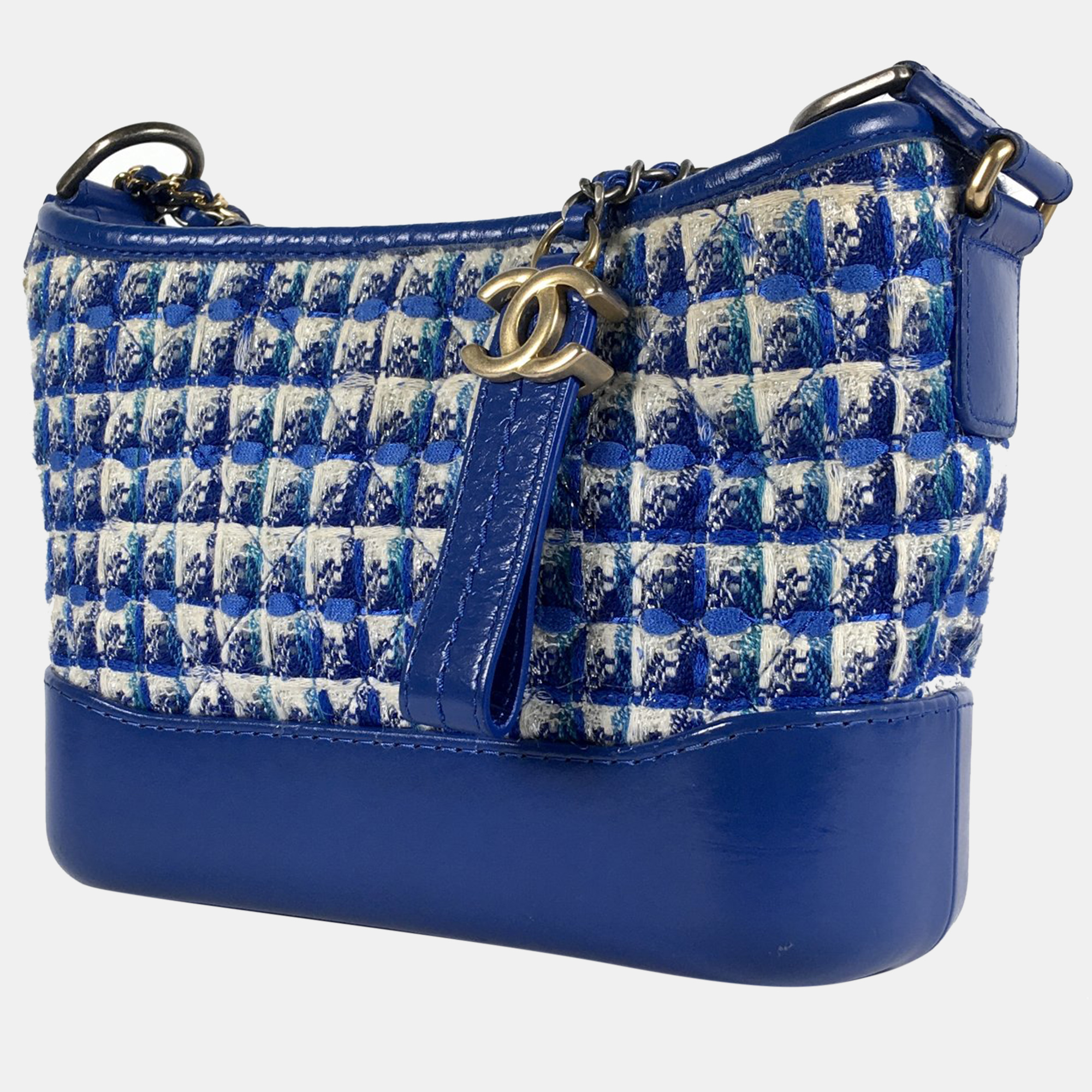 Chanel Blue Tweed And Leather Small Gabrielle Shoulder Bag