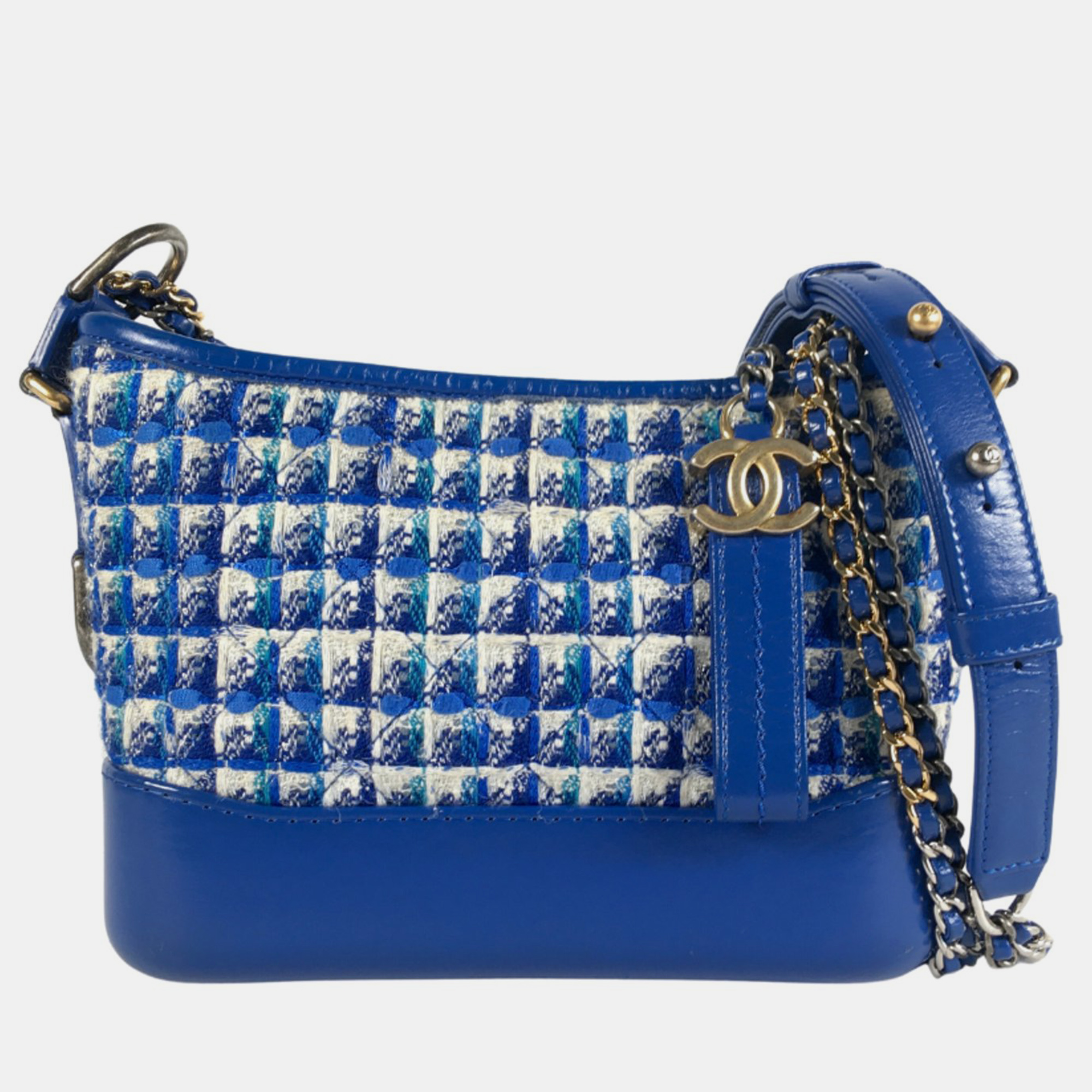 Chanel blue tweed and leather small gabrielle shoulder bag