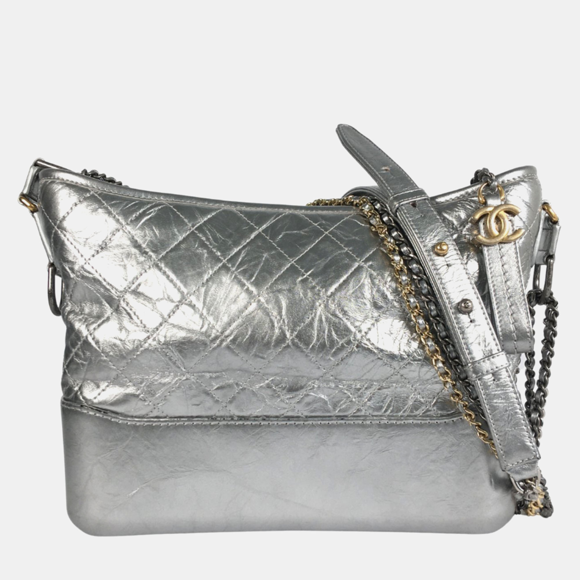 Chanel silver leather medium gabrielle shoulder bags