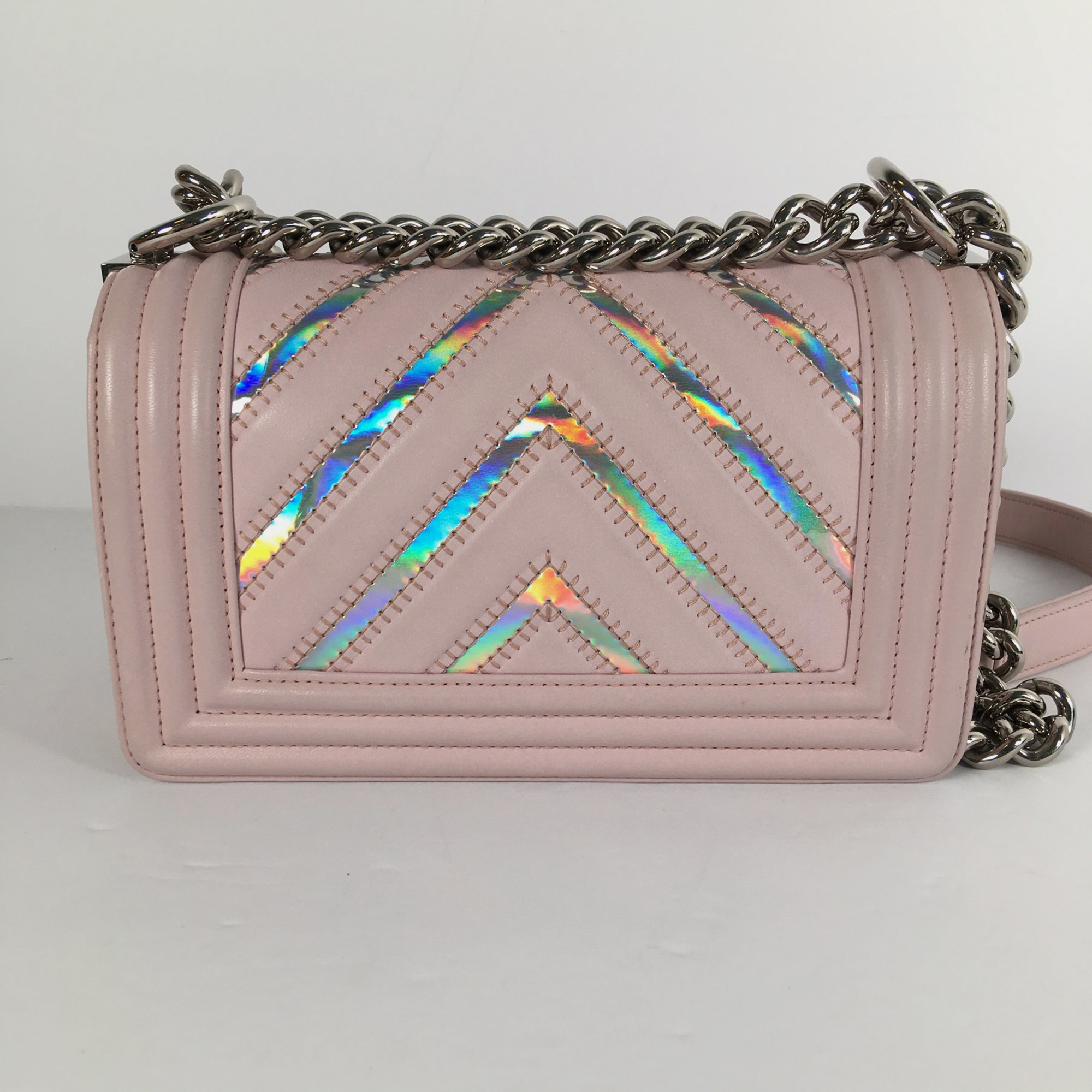 Chanel Pink Calfskin Leather Small Chevron Boy Bag