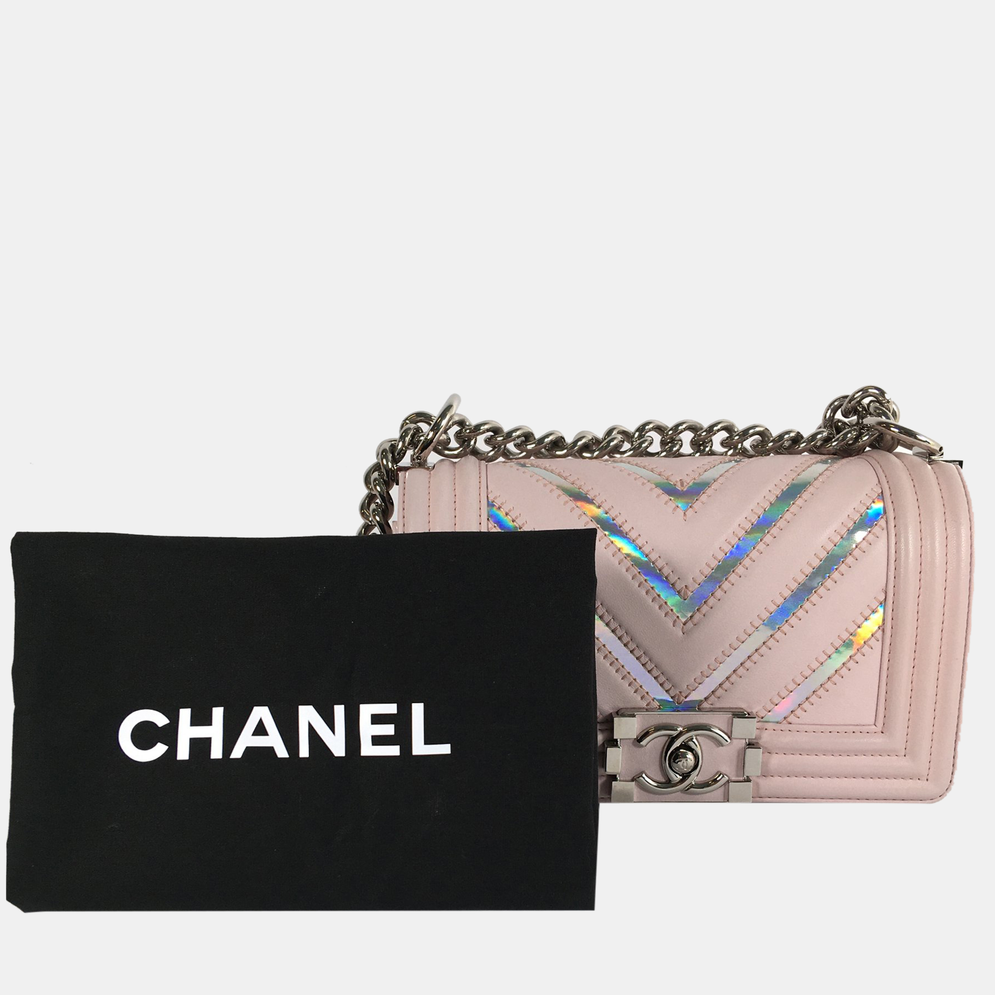 Chanel Pink Calfskin Leather Small Chevron Boy Bag