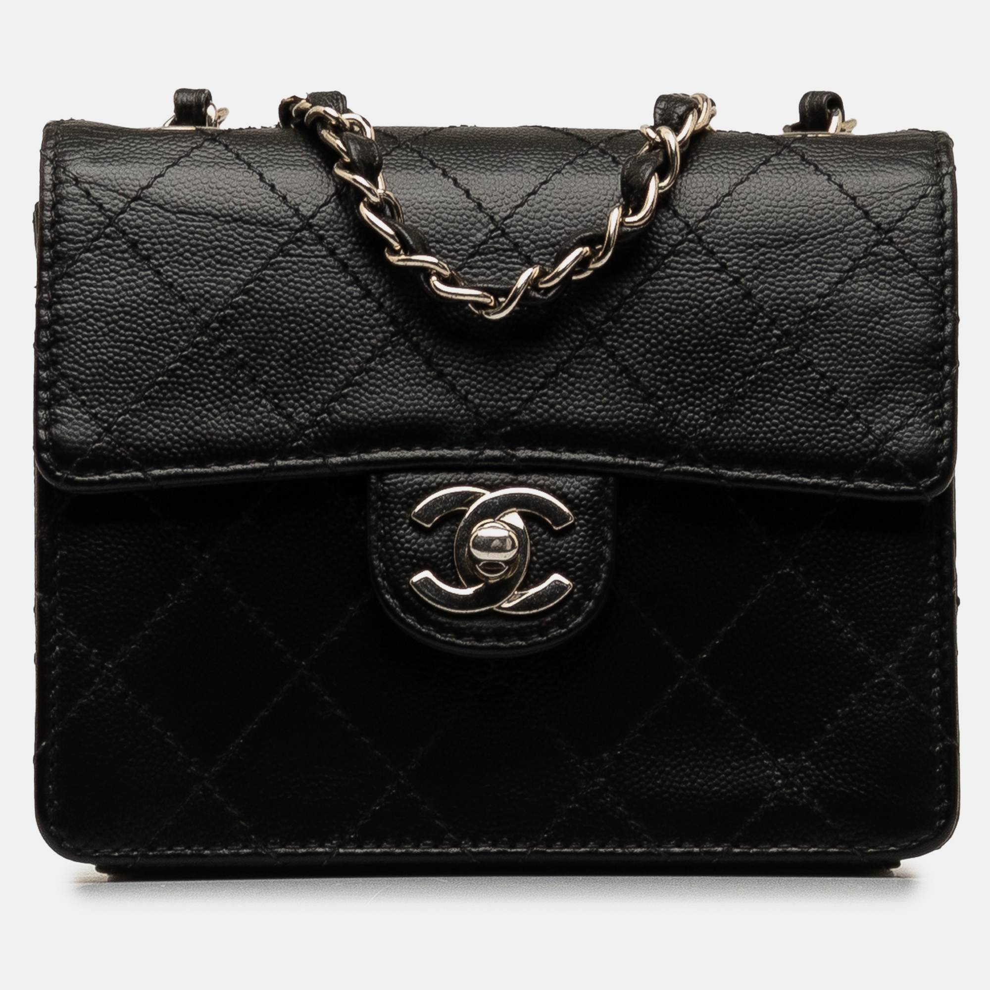 Chanel mini square classic quilted caviar flap