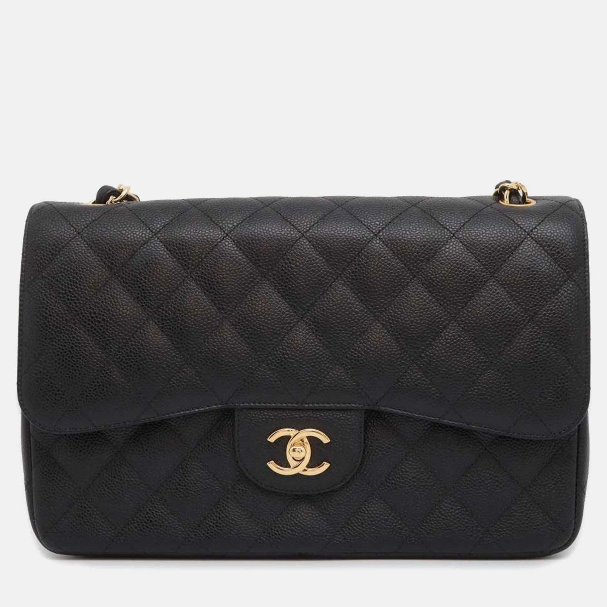 Chanel black caviar leather jumbo classic double flap bag