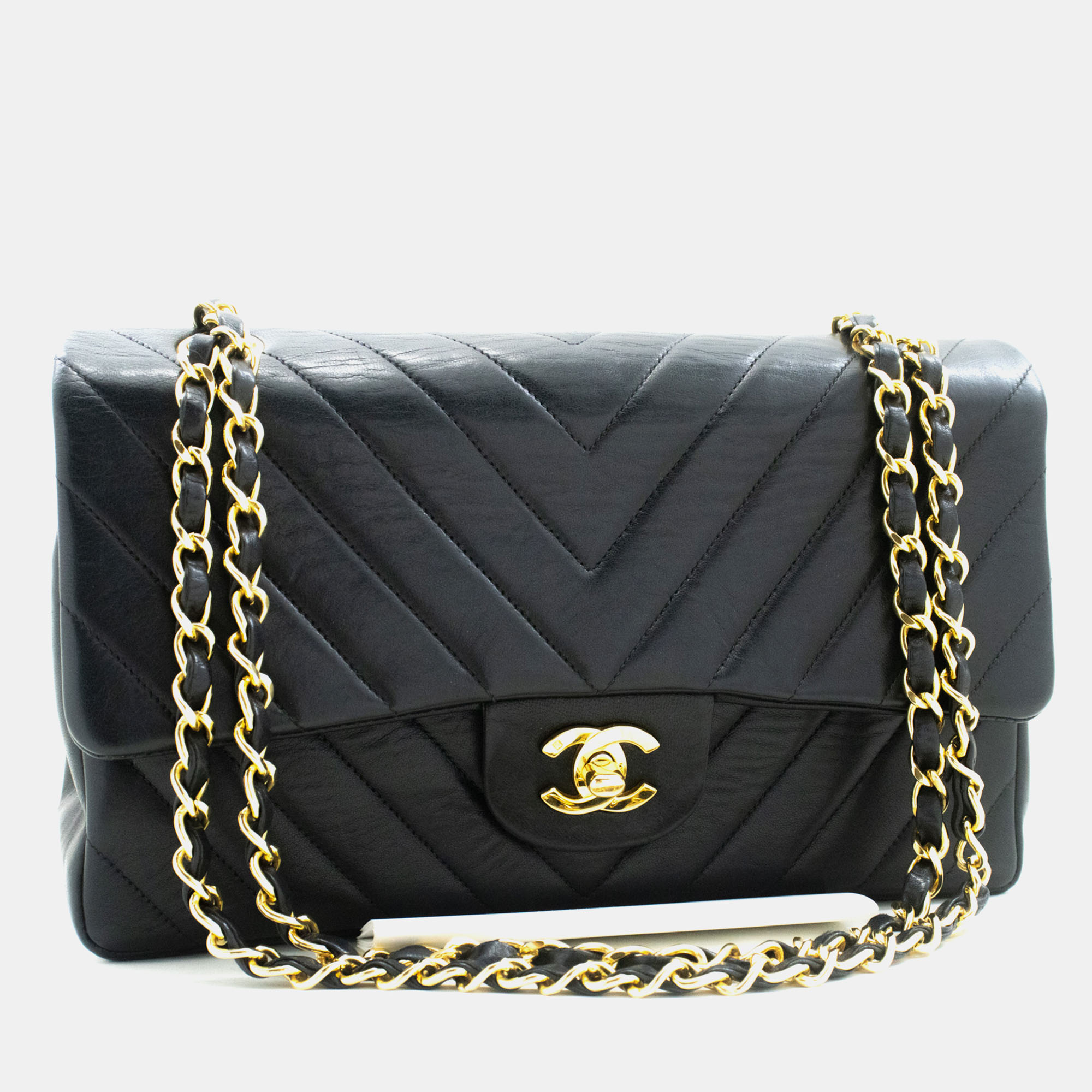 Chanel black leather small classic double flap shoulder bags