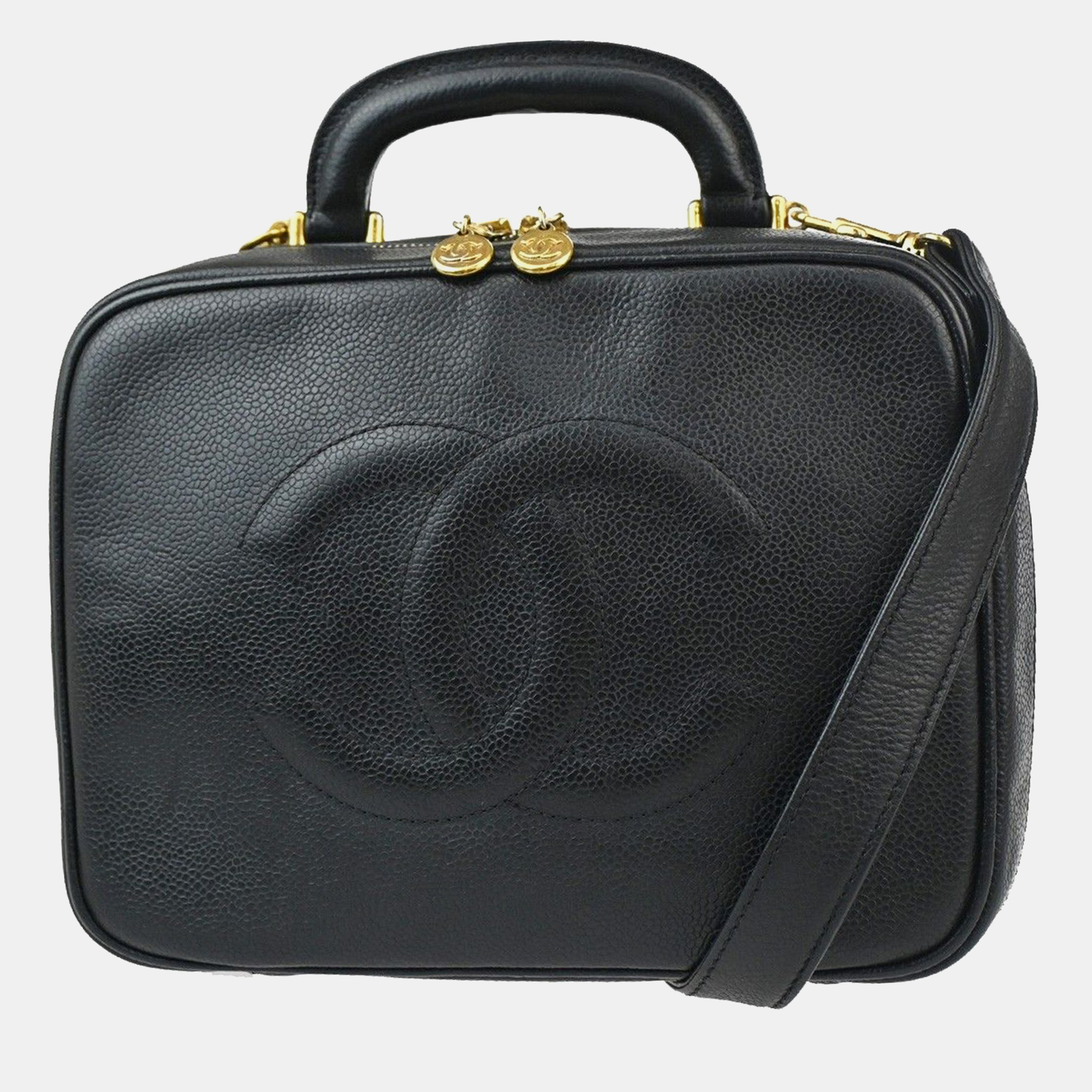 Chanel black caviar timeless cc vanity case clutches