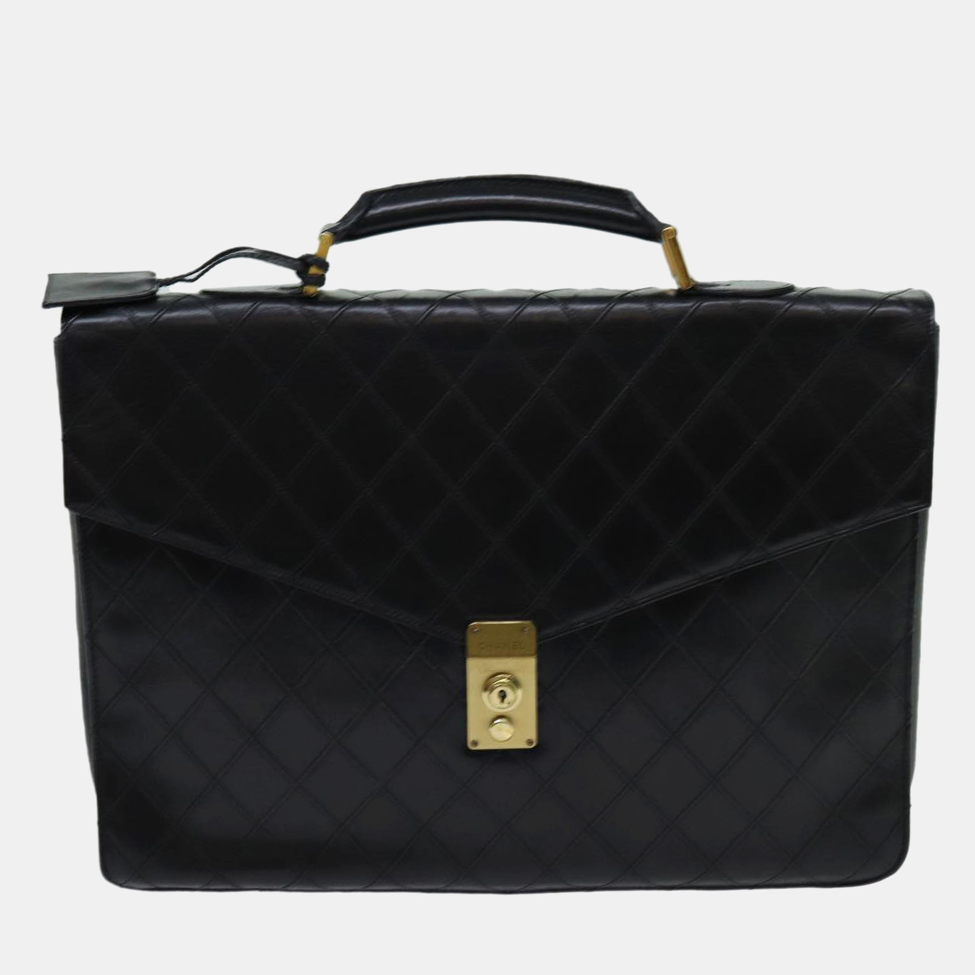Chanel black quilted leather briefcase