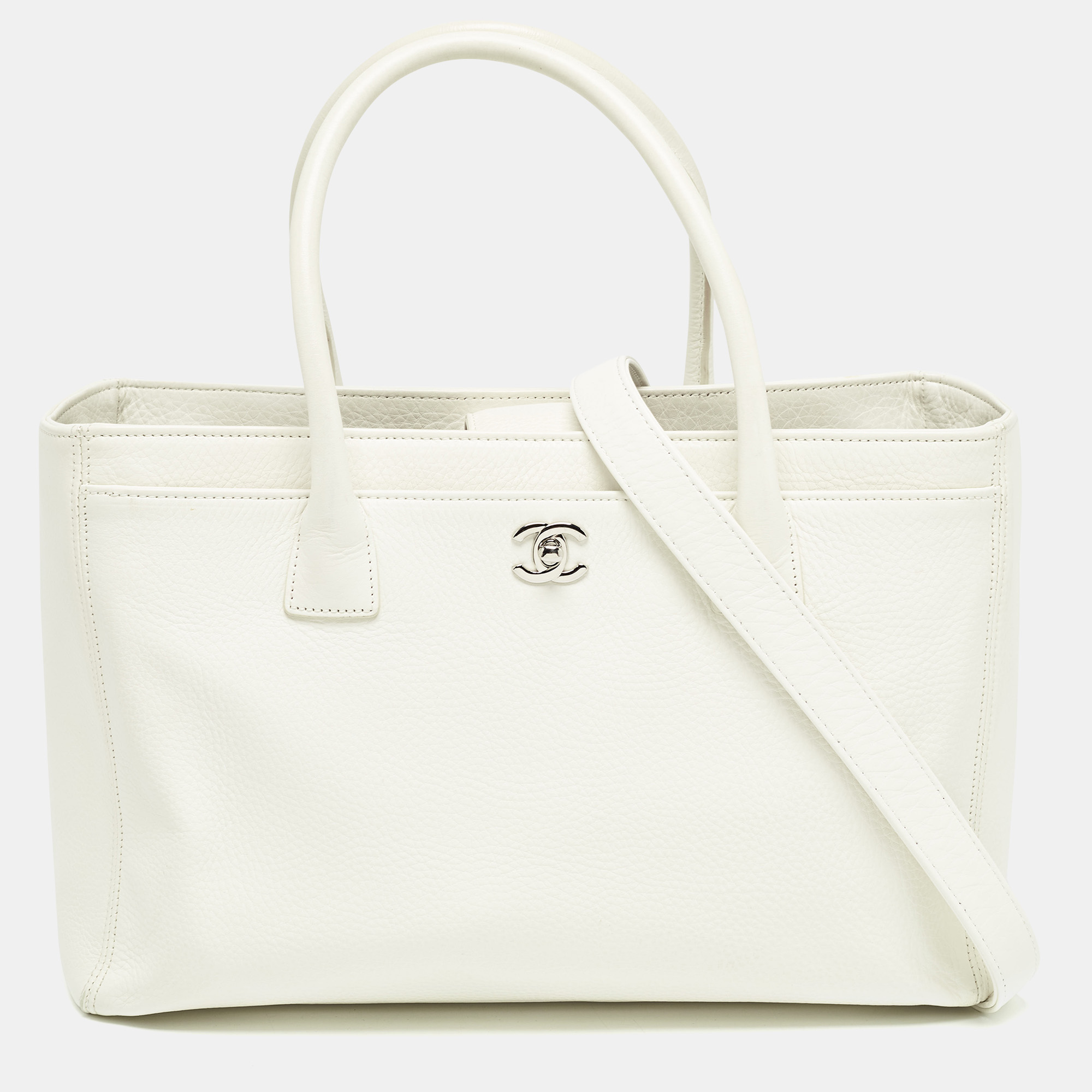 Chanel white leather cerf shopper tote