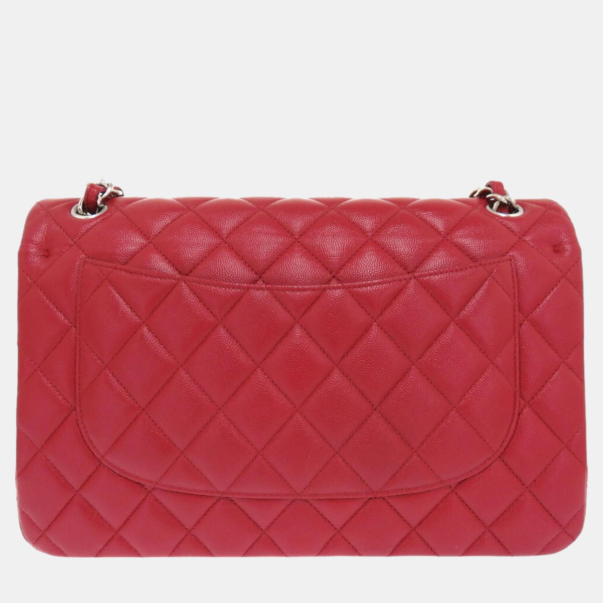 Chanel Red Leather Jumbo Classic Double Flap Bag