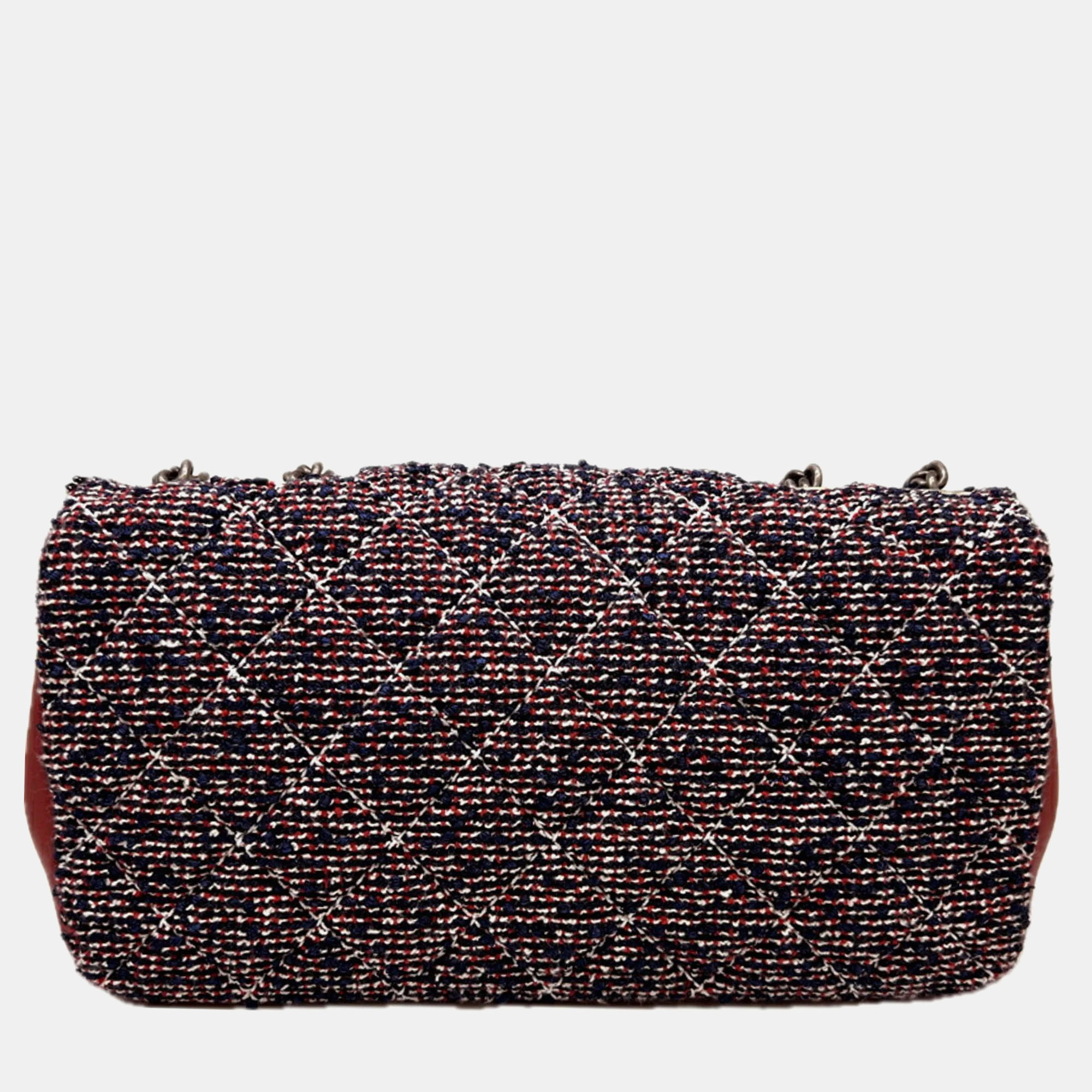 Chanel Red, Blue, And White Multicolor Tweed Single Flap Bag