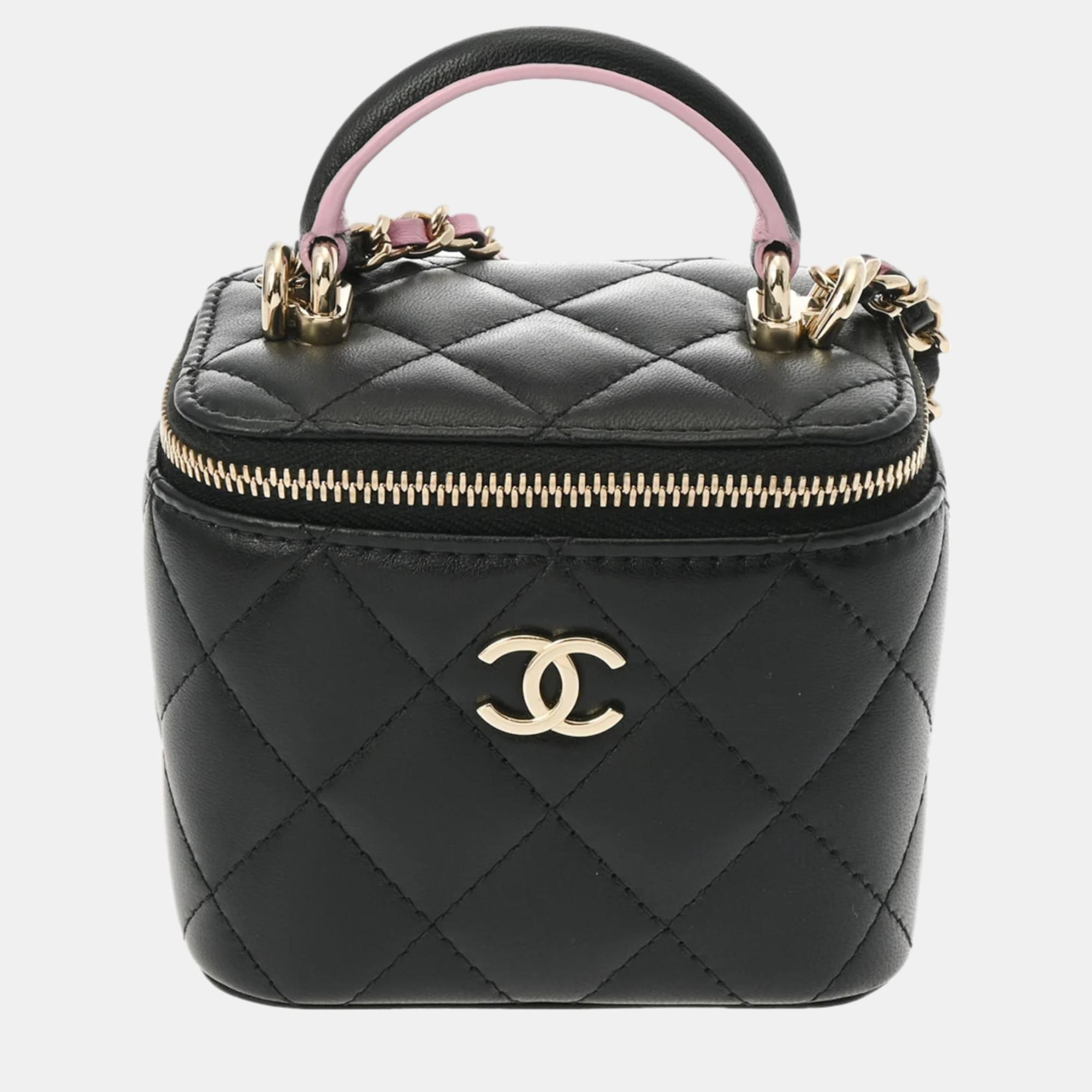Chanel black leather mini vanity case shoulder bag