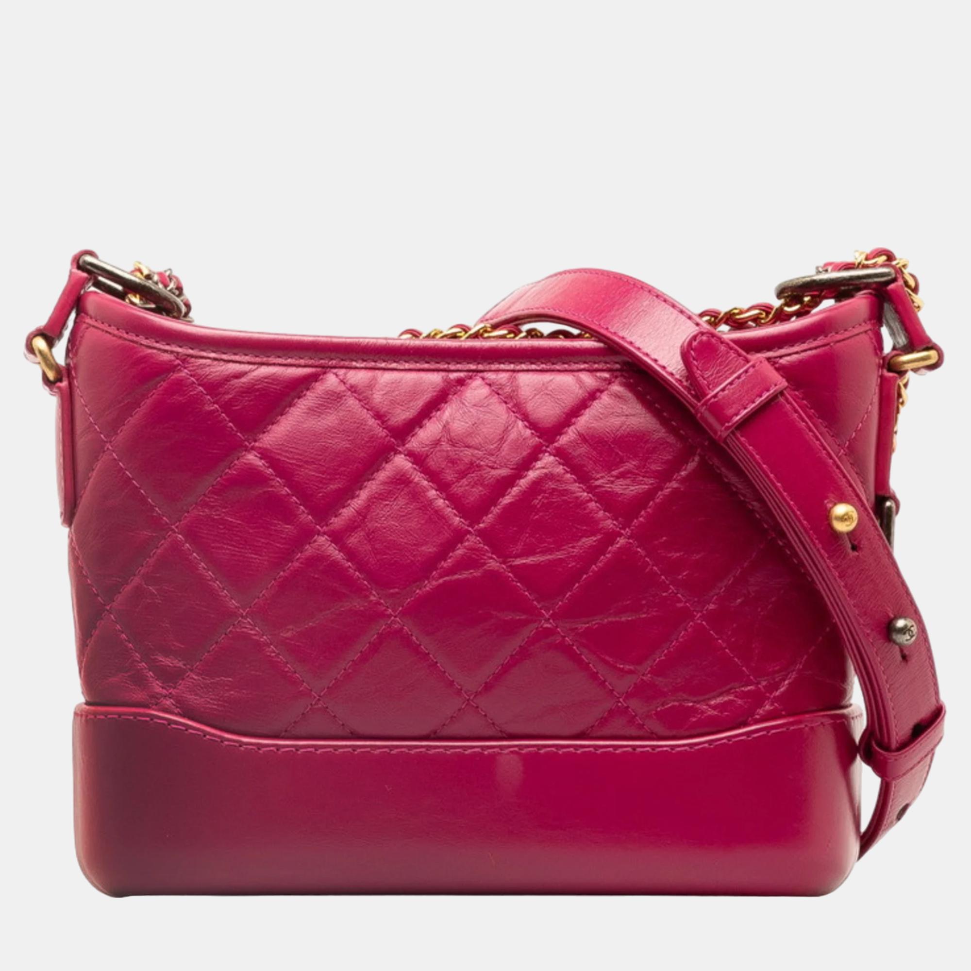 Chanel pink leather small gabrielle shoulder bag