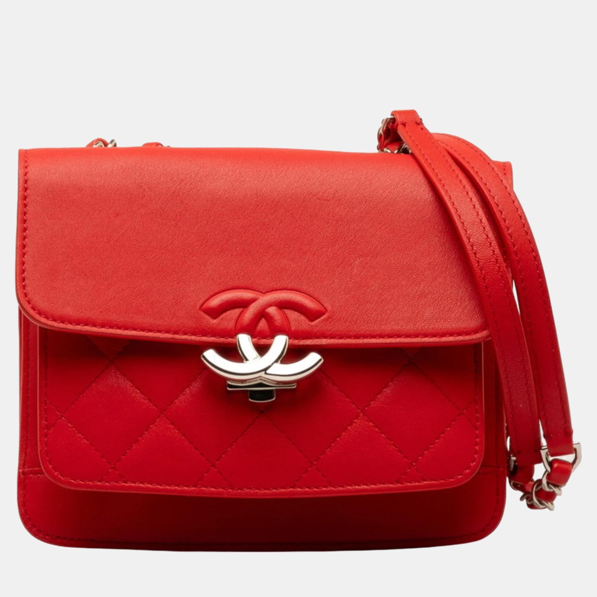 Chanel red leather mini cc box flap bag
