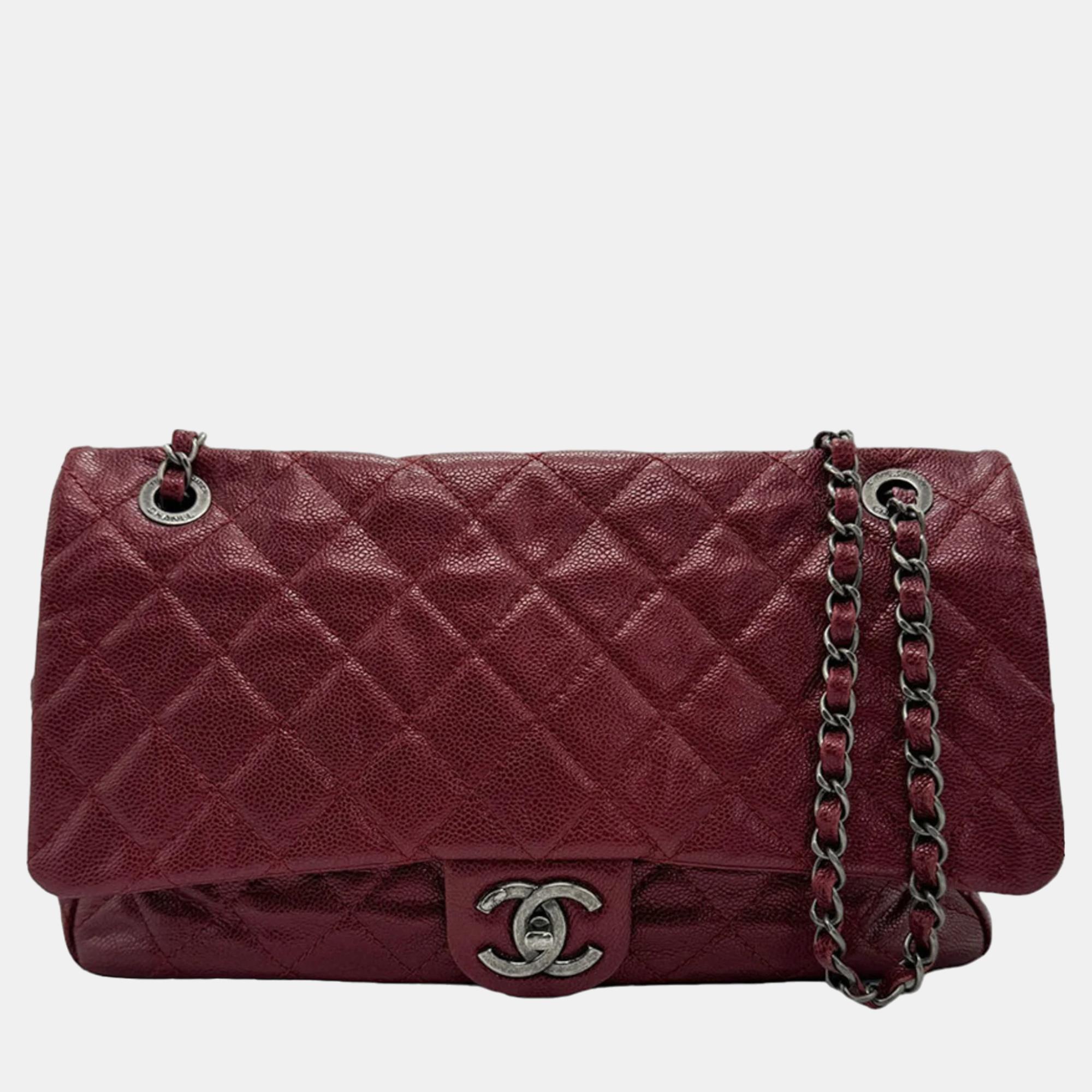 Chanel dark red caviar leather cc  easy shoulder bag