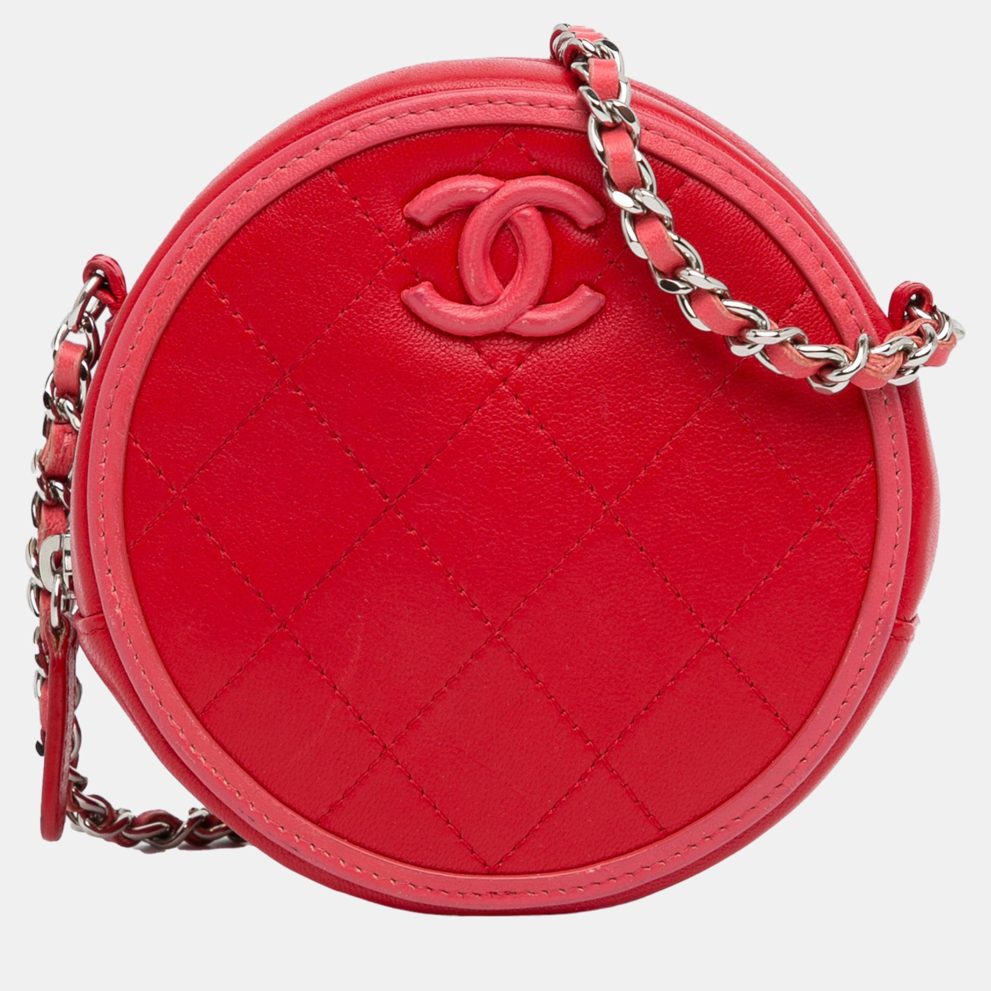 Chanel red lambskin color pop cc round crossbody