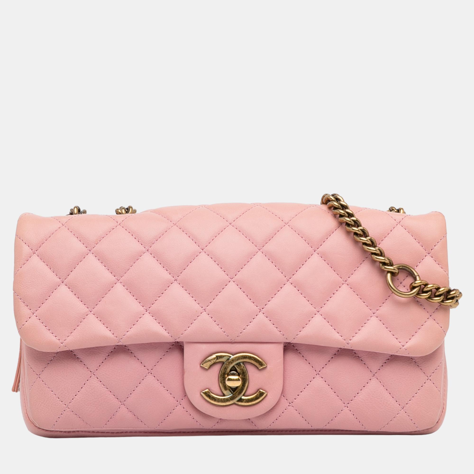 Chanel pink cc quilted calfskin single flap