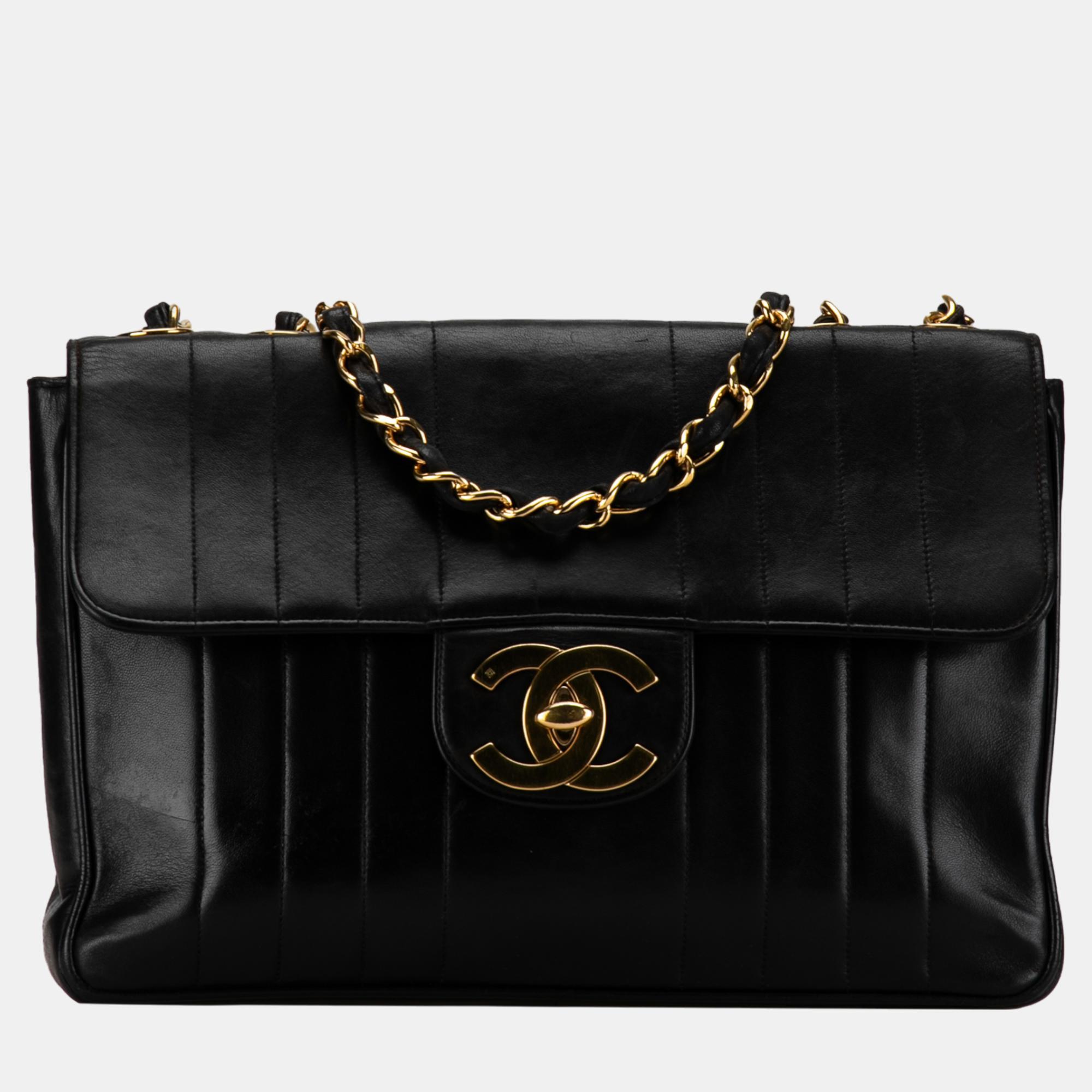 Chanel black jumbo xl vertical quilt flap