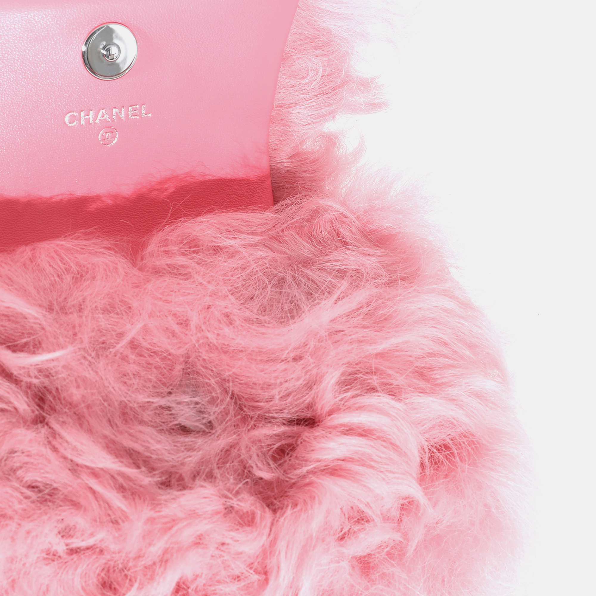 Chanel Pink Shearling Jewel Hook Card Holder