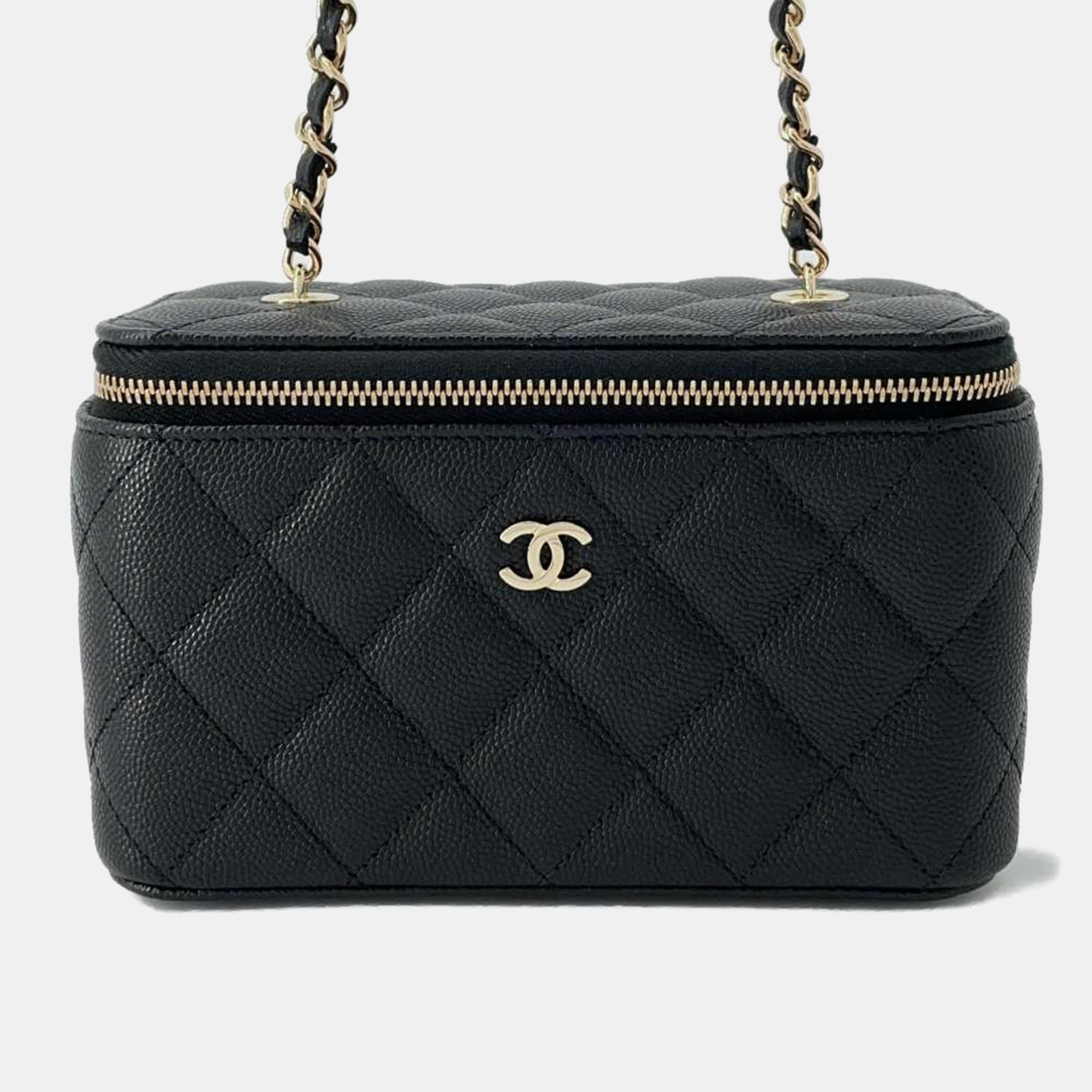 Chanel black caviar leather vanity case shoulder bag
