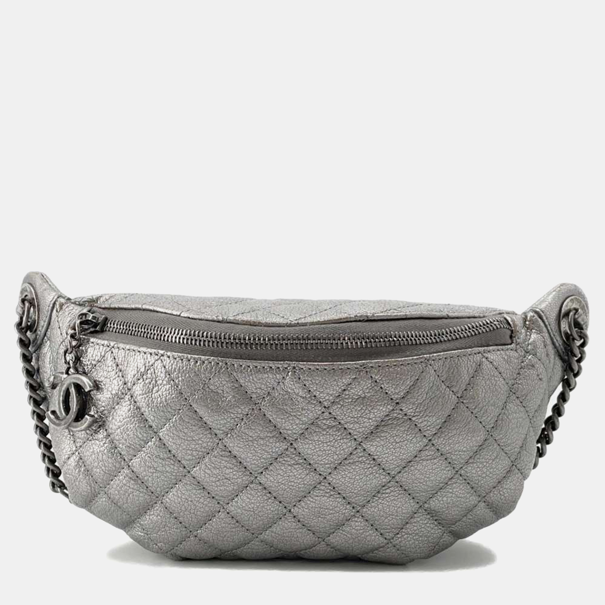 Chanel silver leather cc belt bag