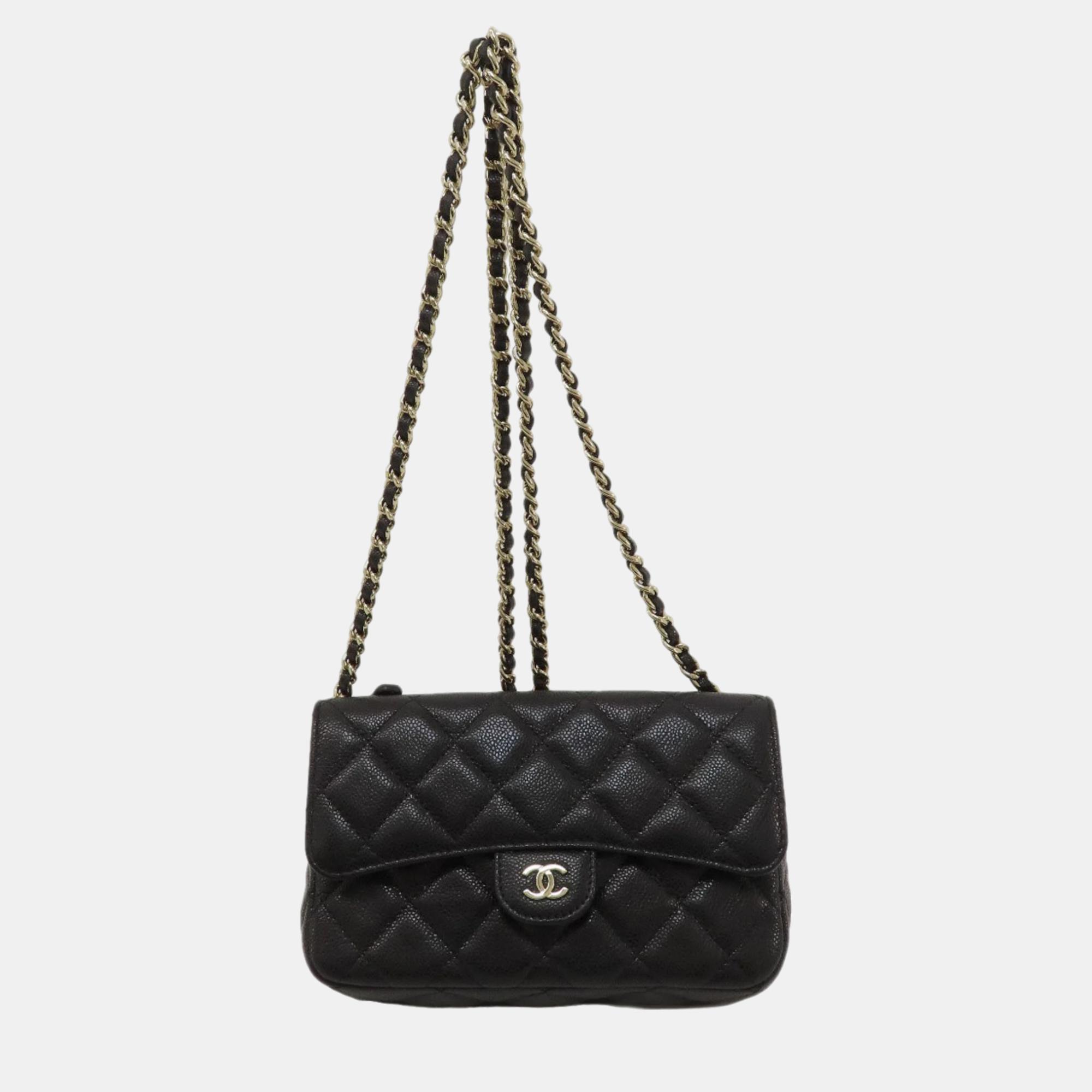 Chanel black caviar leather chain shoulder bag