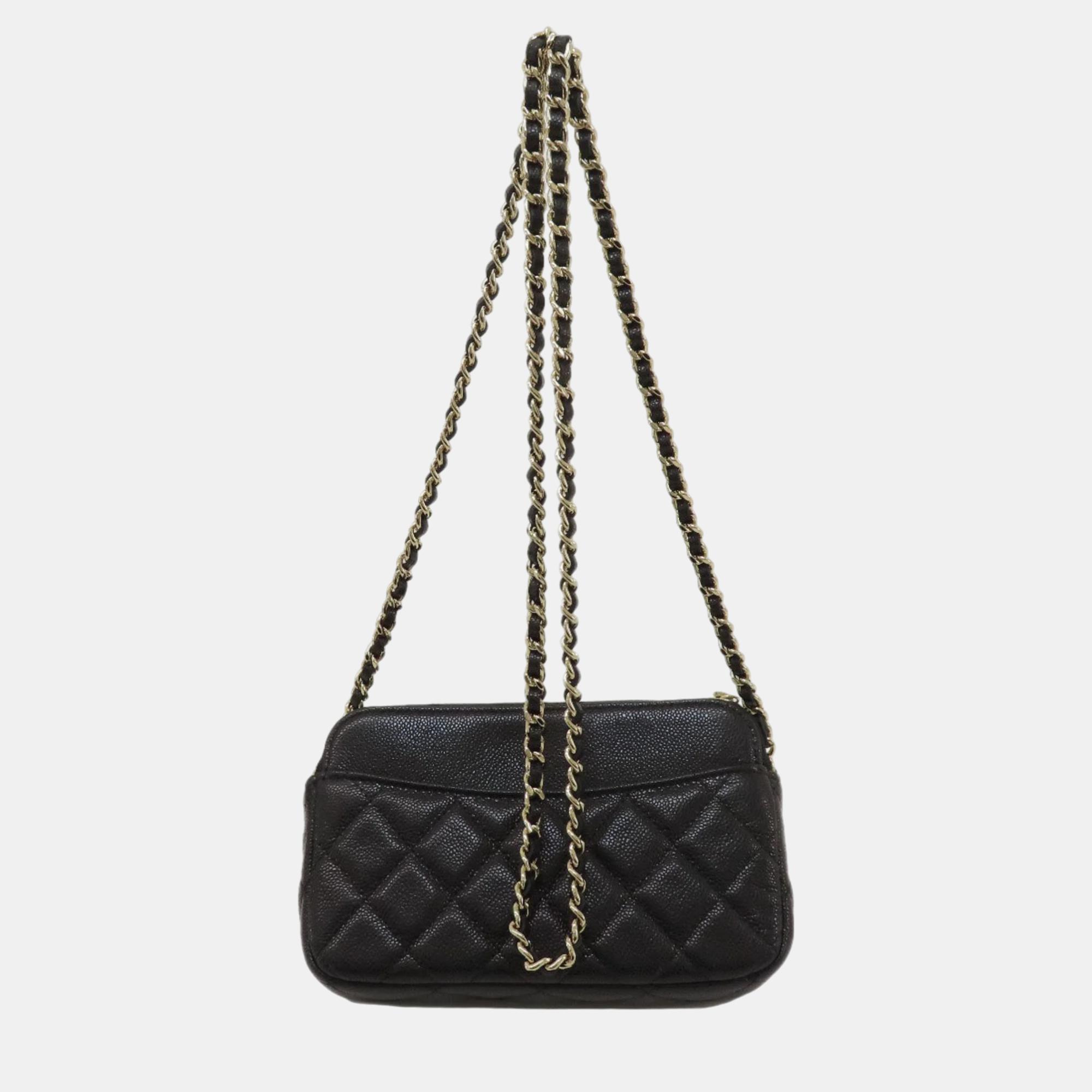 Chanel Black Caviar Leather Chain Shoulder Bag