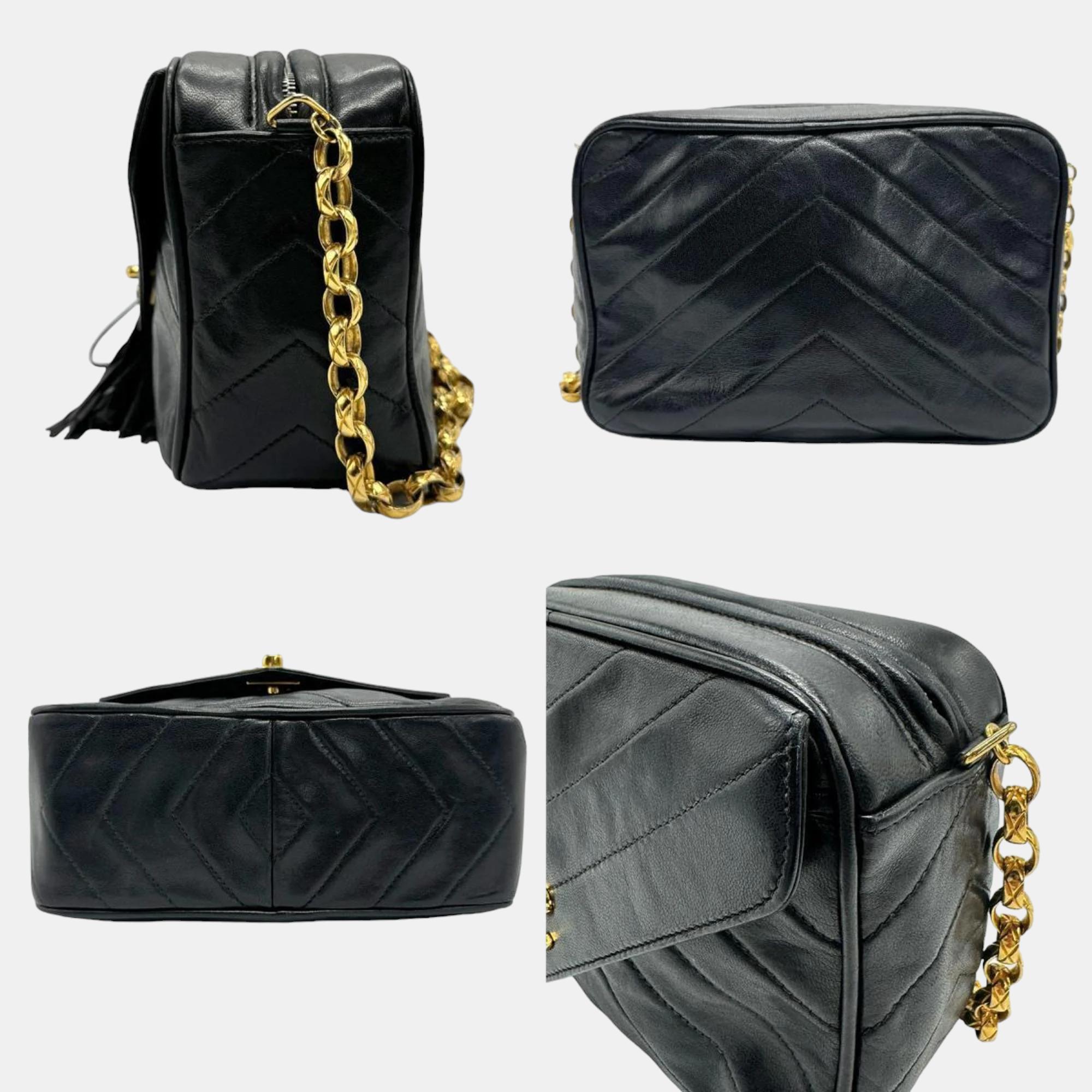 Chanel Black 1992 V Stitch Bijou  Shoulder Bag