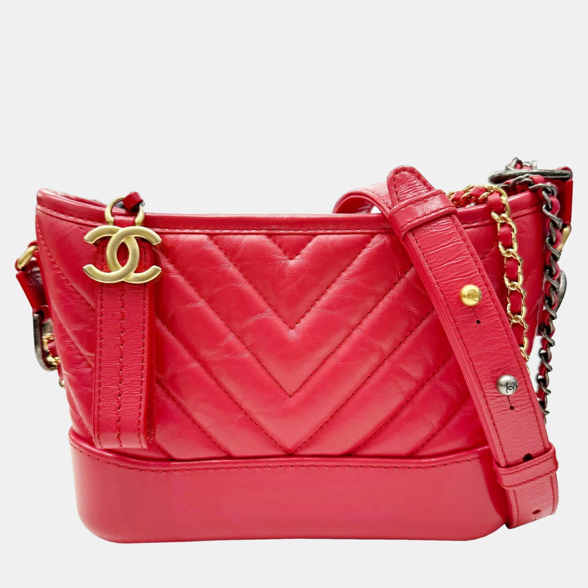 Chanel red leather small gabrielle shoulder bags