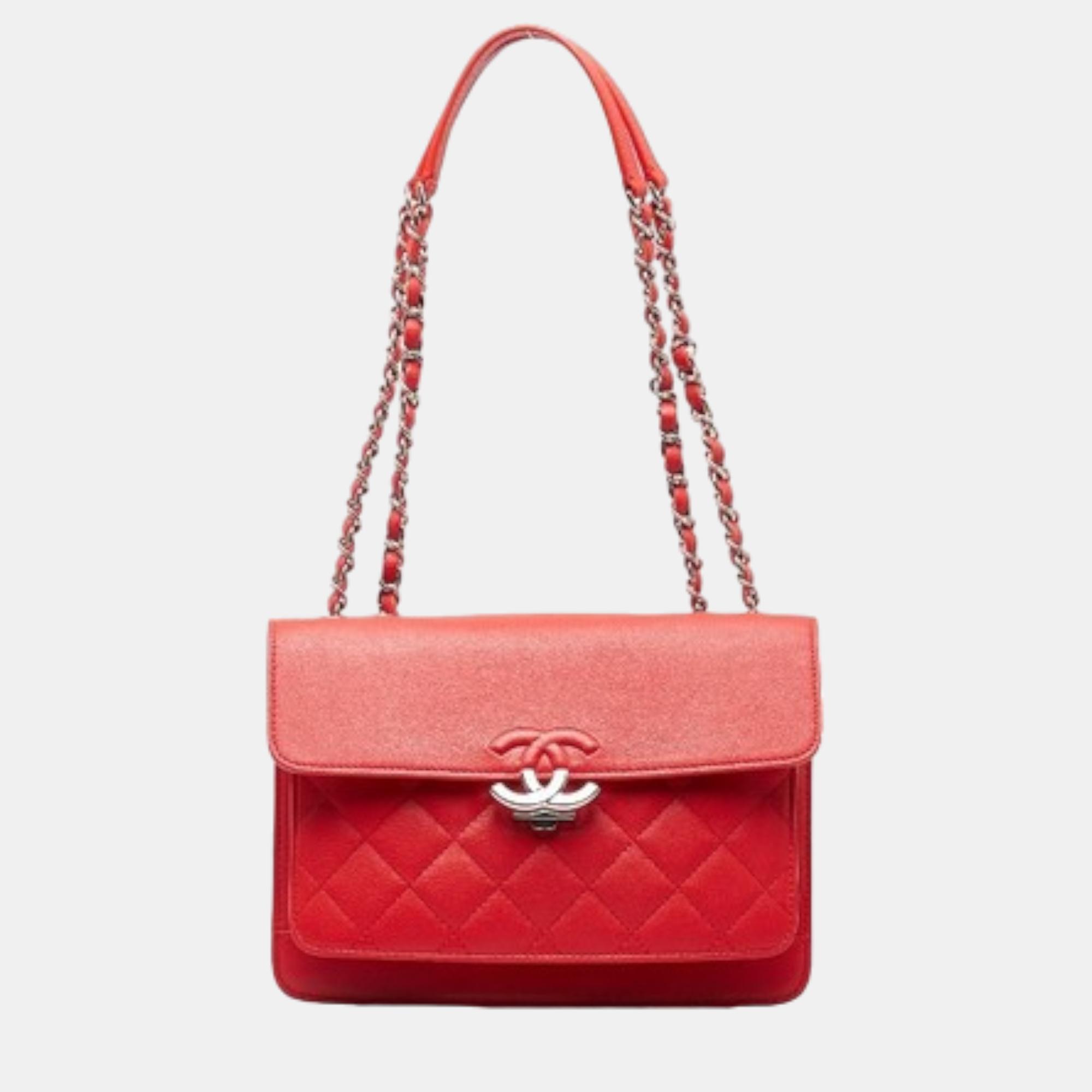 Chanel red cc box flap bag quilted calfskin small shoulder bag