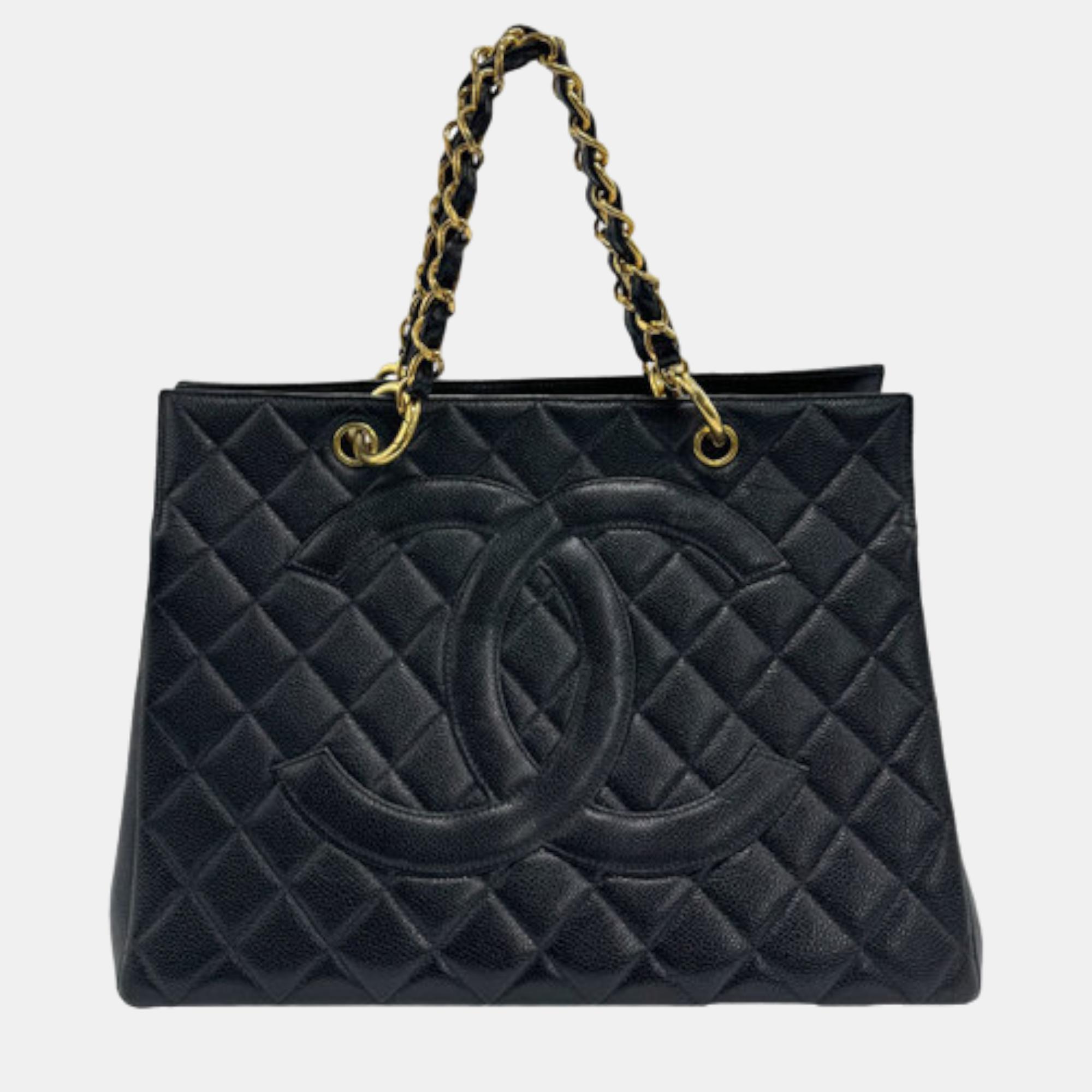 Chanel black caviar leather  gst tote bag