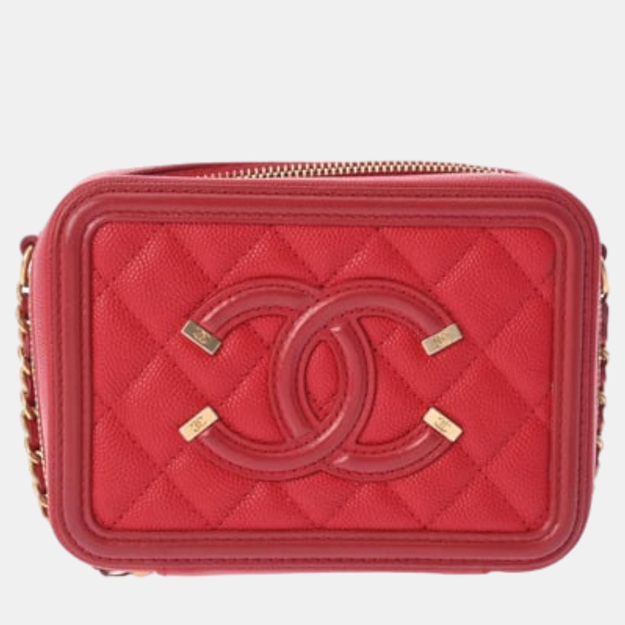Chanel red leather small filigree shoulder bags